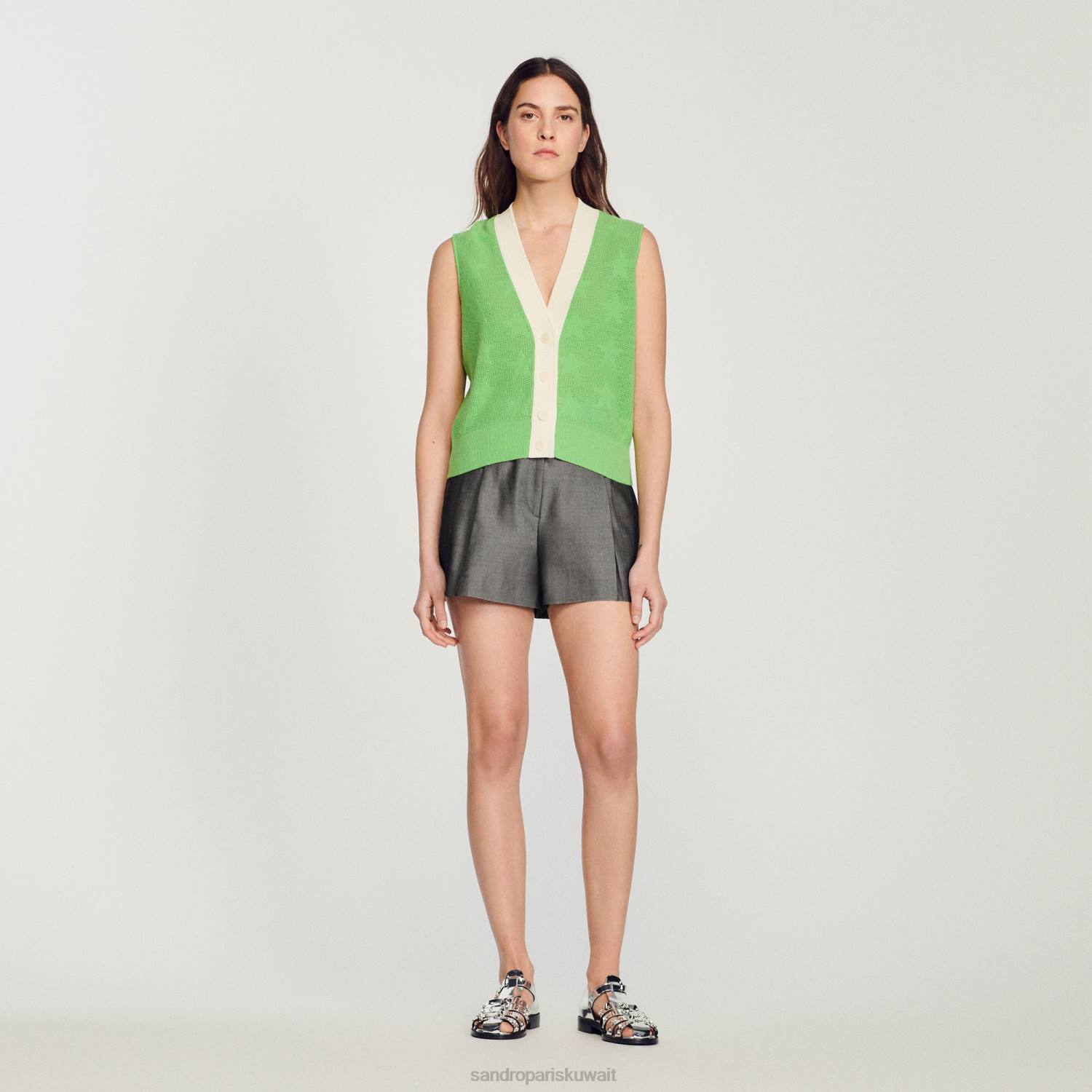 ثياب Sandro Paris سترة بلا أكمام أخضر نحيف ZJ00325