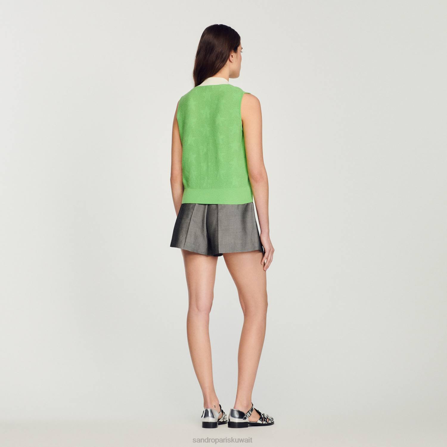 ثياب Sandro Paris سترة بلا أكمام أخضر نحيف ZJ00325