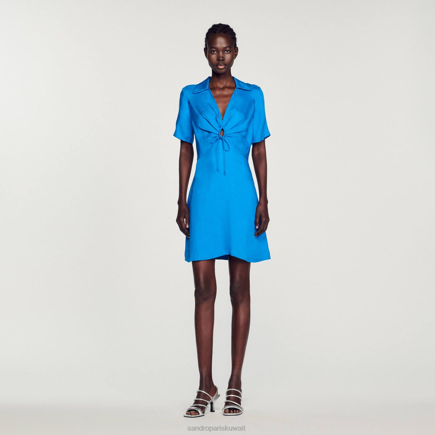 ثياب Sandro Paris فستان قصير مع العلاقات أزرق نحيف ZJ00328