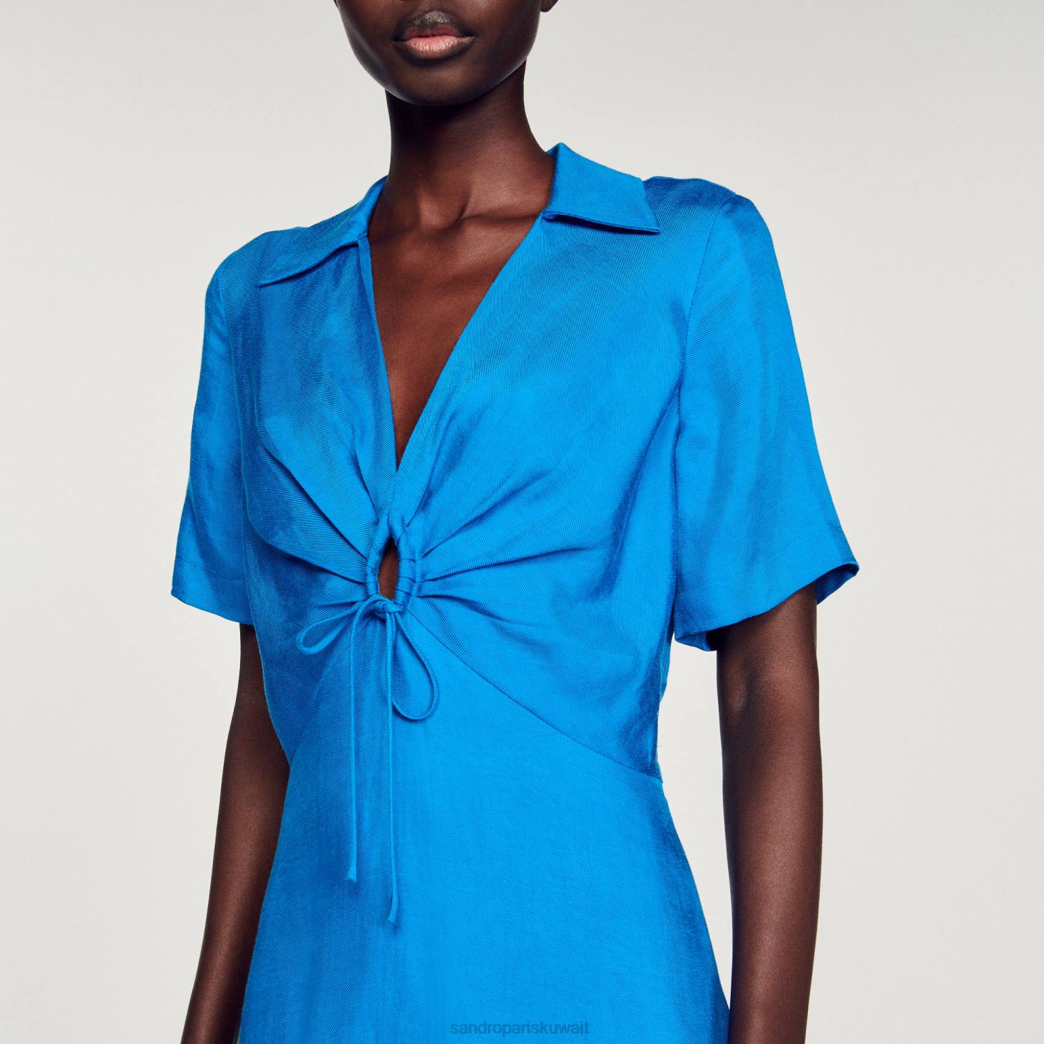 ثياب Sandro Paris فستان قصير مع العلاقات أزرق نحيف ZJ00328