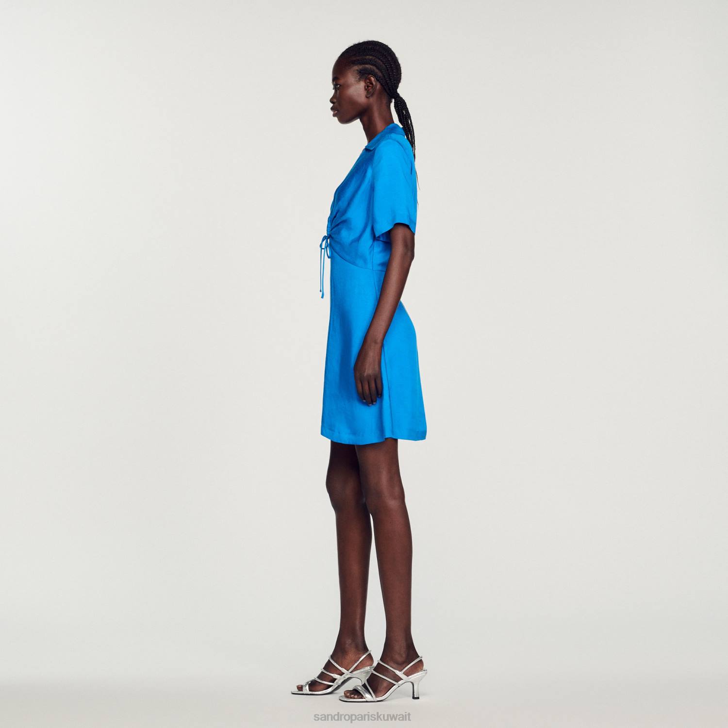 ثياب Sandro Paris فستان قصير مع العلاقات أزرق نحيف ZJ00328