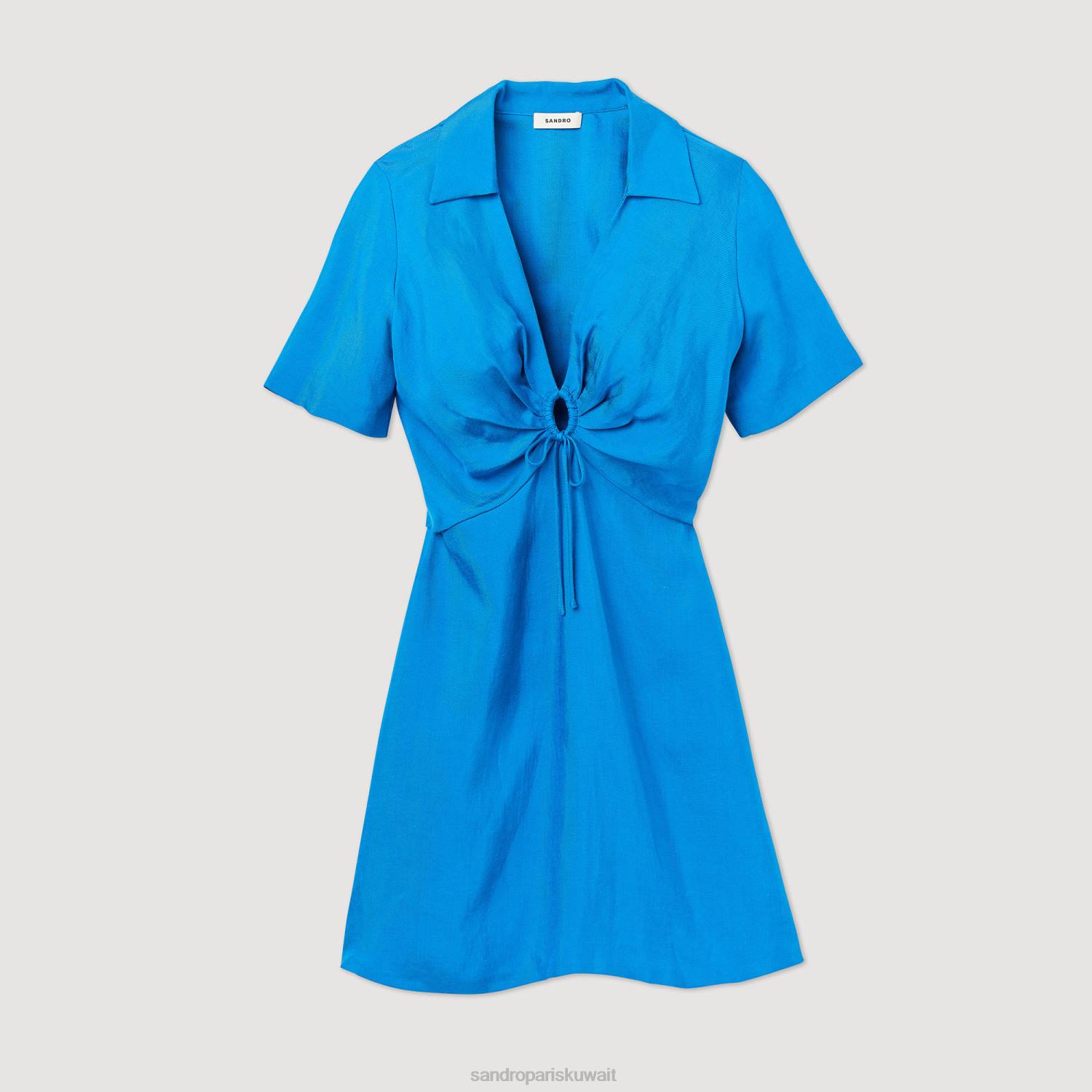 ثياب Sandro Paris فستان قصير مع العلاقات أزرق نحيف ZJ00328