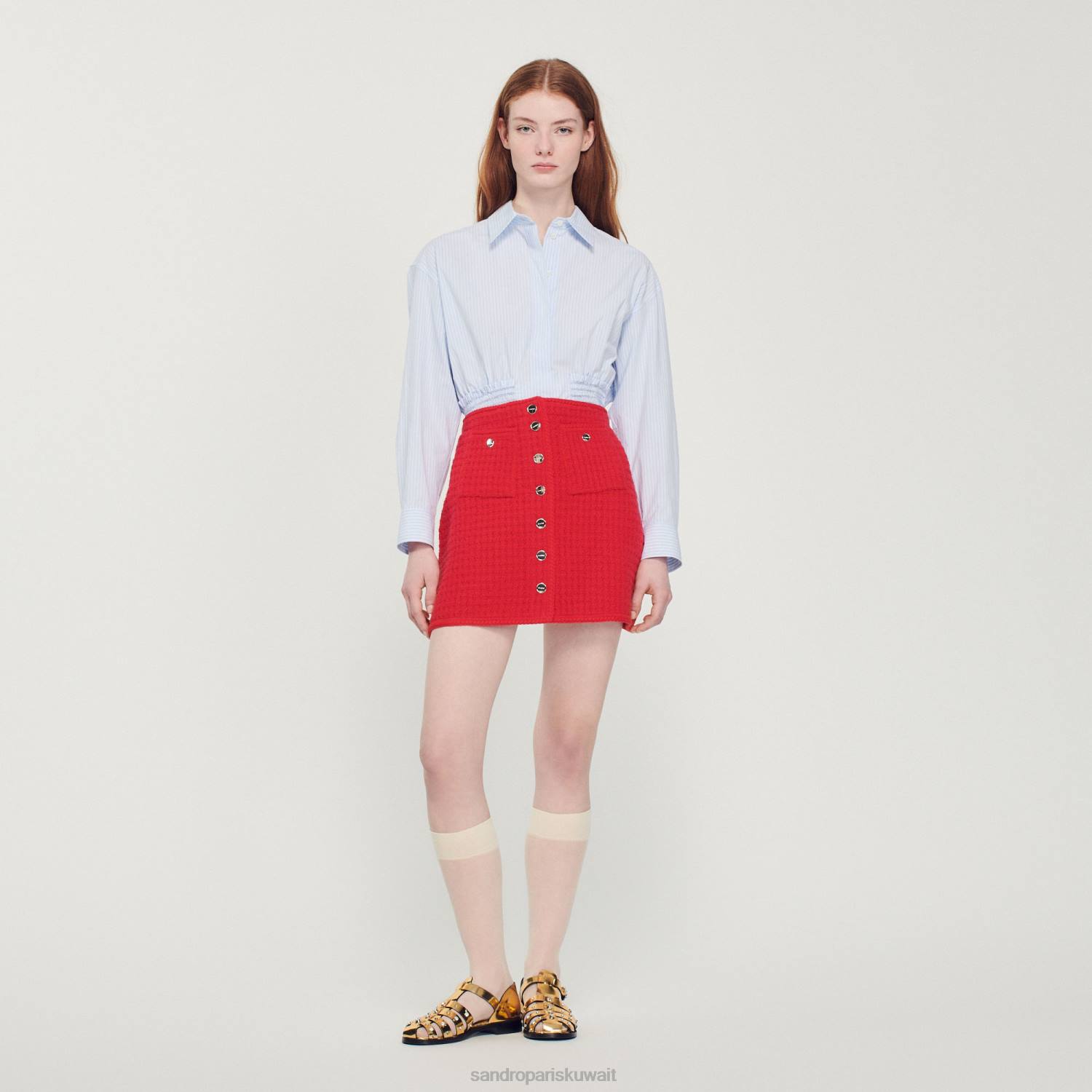 ثياب Sandro Paris تنورة قصيرة محبوكة أحمر نحيف ZJ00329