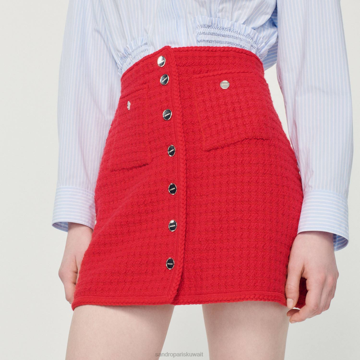 ثياب Sandro Paris تنورة قصيرة محبوكة أحمر نحيف ZJ00329