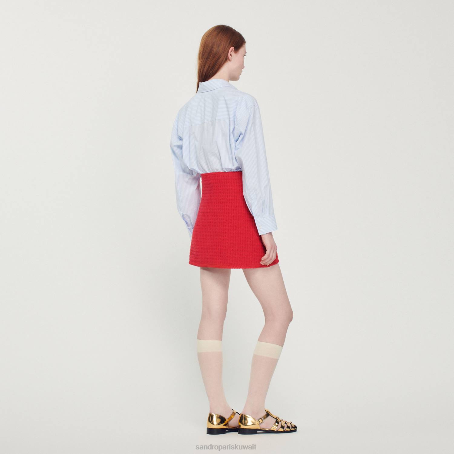 ثياب Sandro Paris تنورة قصيرة محبوكة أحمر نحيف ZJ00329