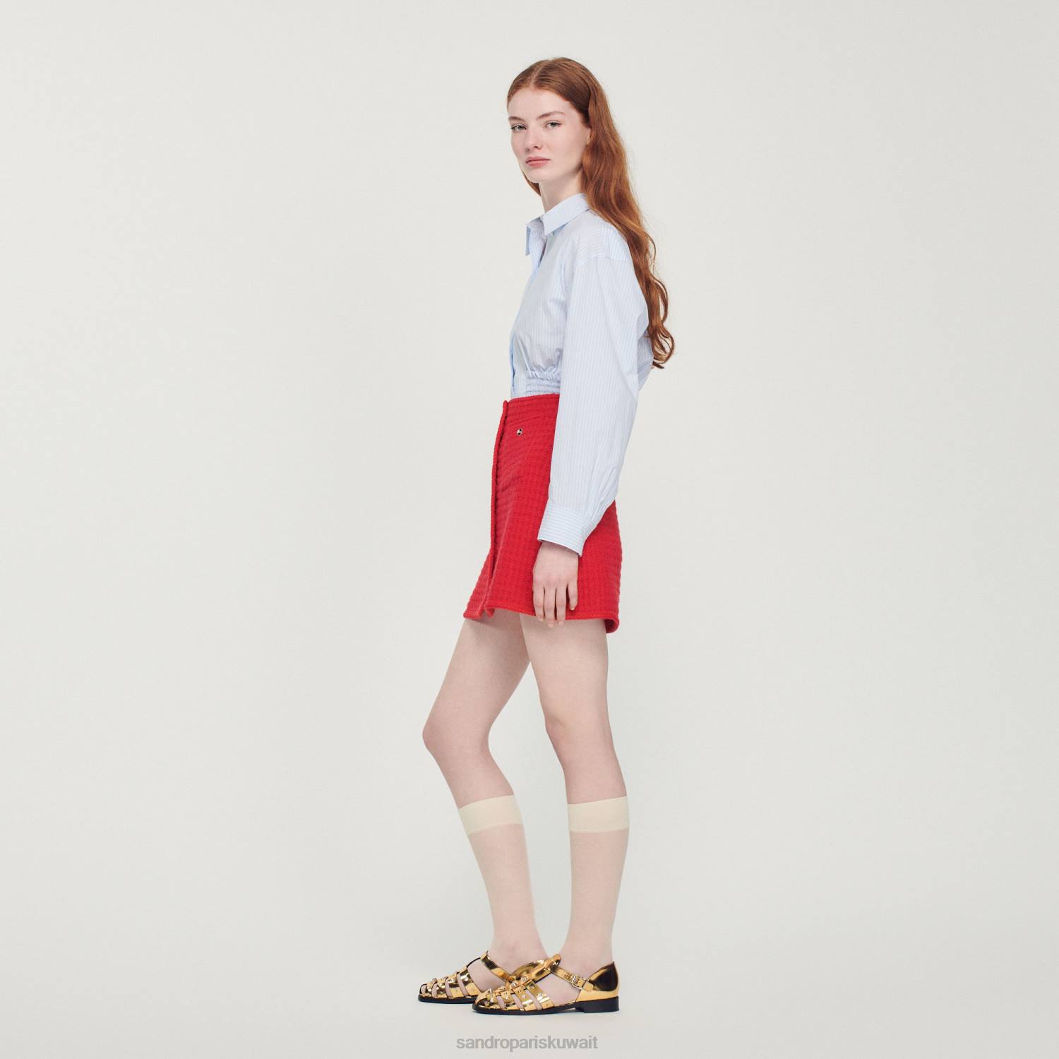 ثياب Sandro Paris تنورة قصيرة محبوكة أحمر نحيف ZJ00329