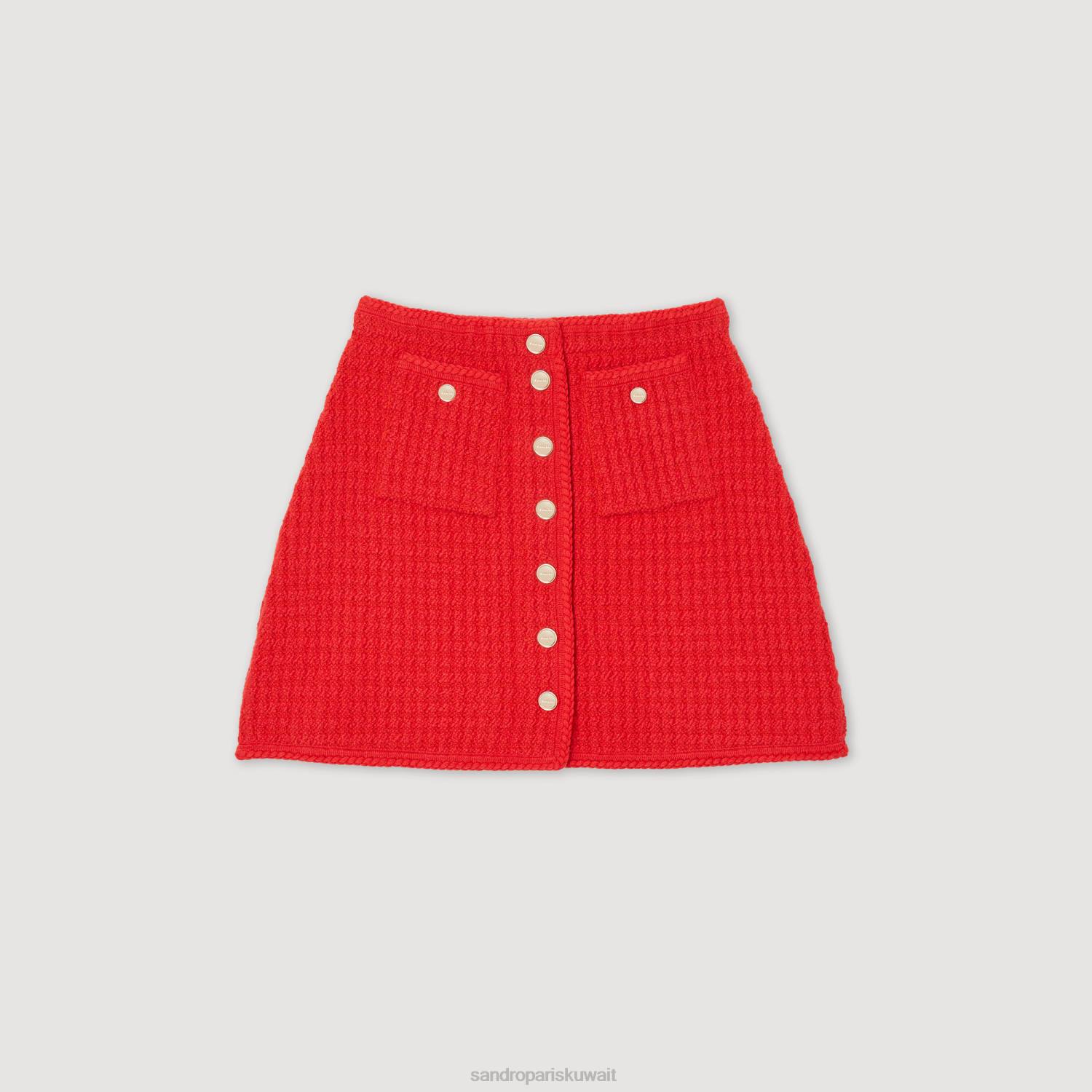 ثياب Sandro Paris تنورة قصيرة محبوكة أحمر نحيف ZJ00329