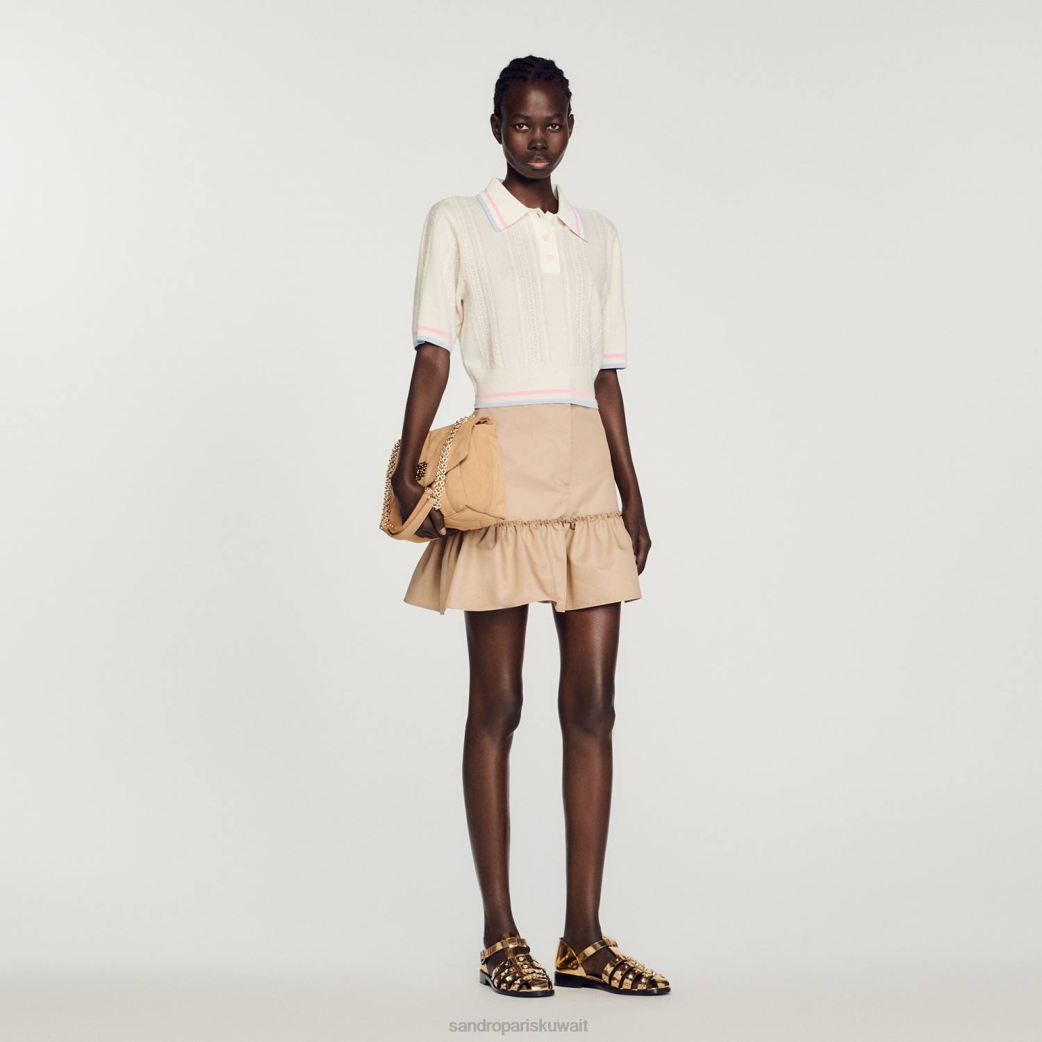 ثياب Sandro Paris سترة بولو محبوكة بيج فاتح نحيف ZJ00330
