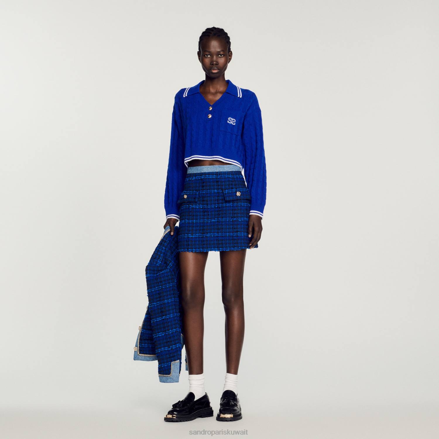 ثياب Sandro Paris سترة قصيرة متماسكة ازرقلكهرباءيهية نحيف ZJ00333