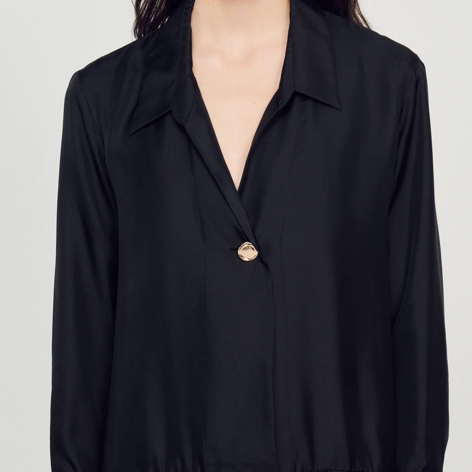 ثياب Sandro Paris فستان حرير قصير أسود نحيف ZJ00334