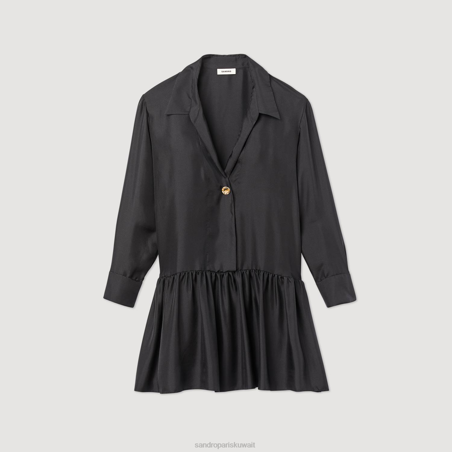 ثياب Sandro Paris فستان حرير قصير أسود نحيف ZJ00334