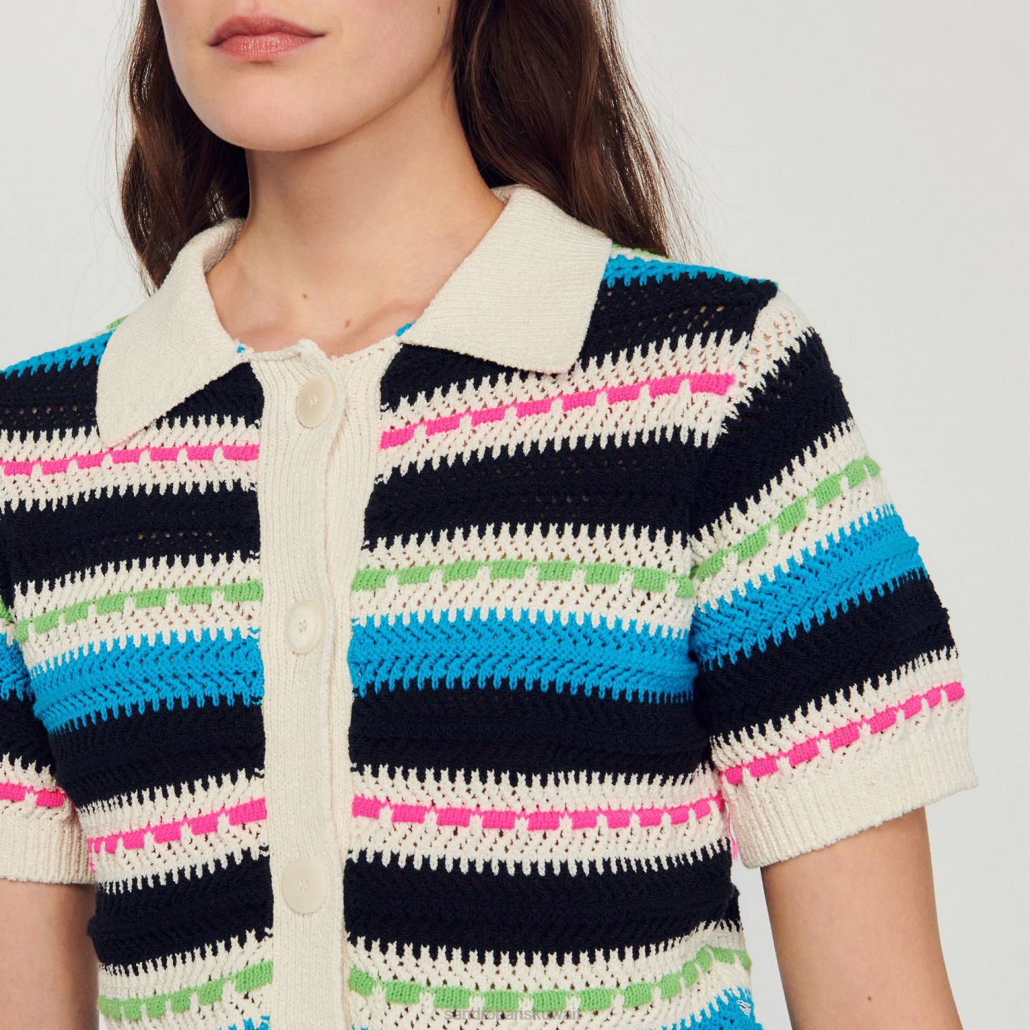 ثياب Sandro Paris سترة مخططة بيج فاتح نحيف ZJ00336