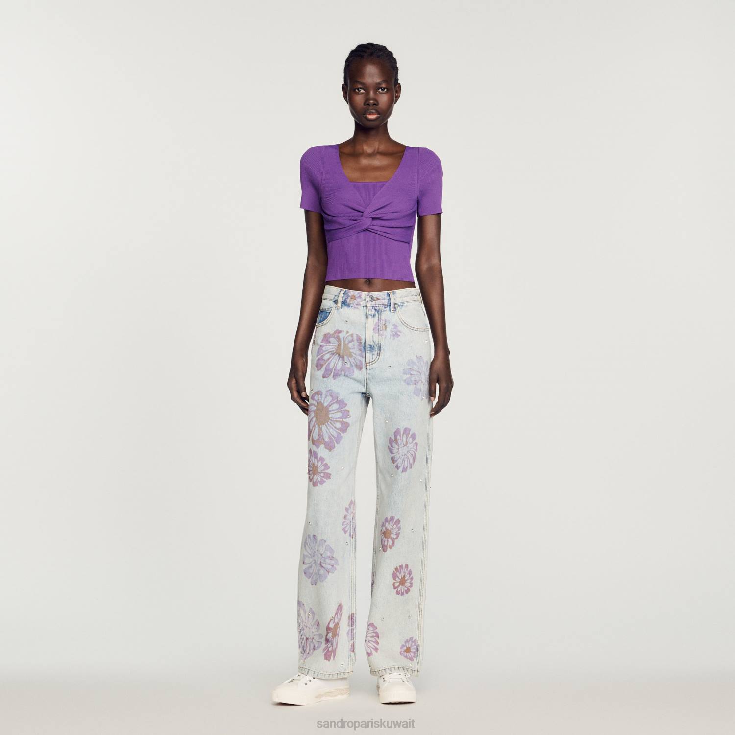 ثياب Sandro Paris سترة مقصوصة مربوطة أرجواني نحيف ZJ00340