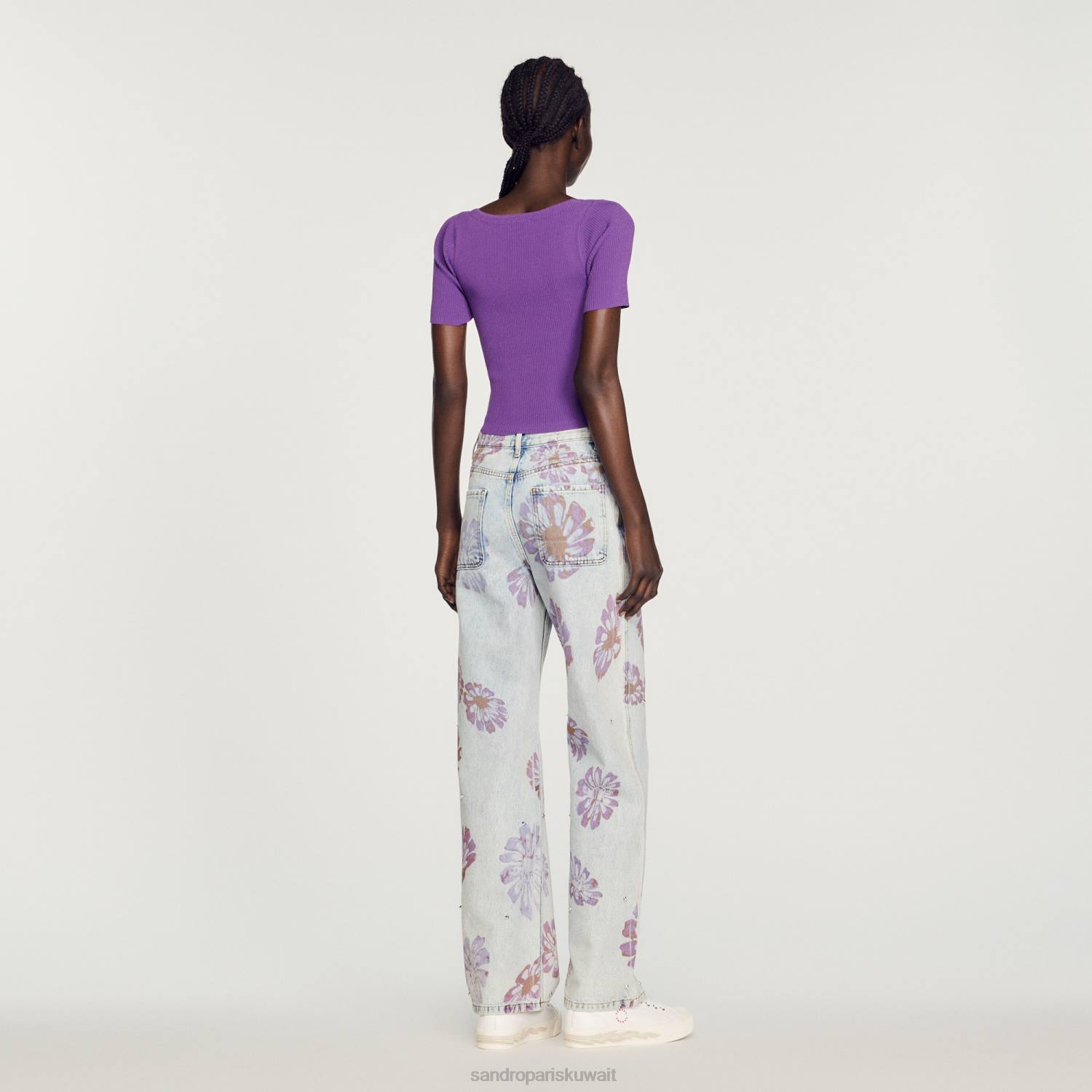 ثياب Sandro Paris سترة مقصوصة مربوطة أرجواني نحيف ZJ00340