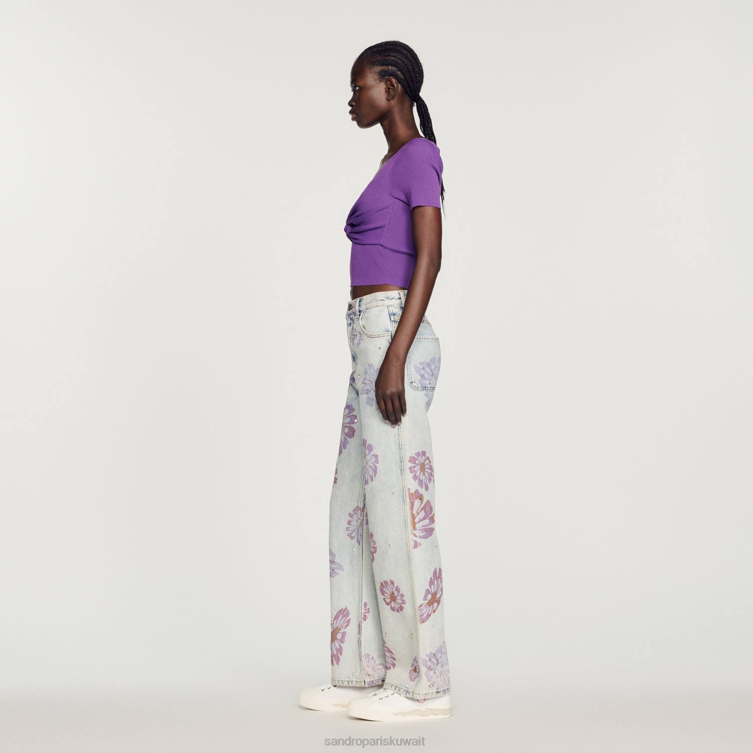 ثياب Sandro Paris سترة مقصوصة مربوطة أرجواني نحيف ZJ00340