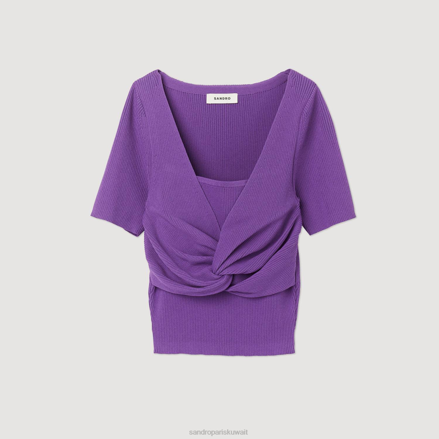 ثياب Sandro Paris سترة مقصوصة مربوطة أرجواني نحيف ZJ00340