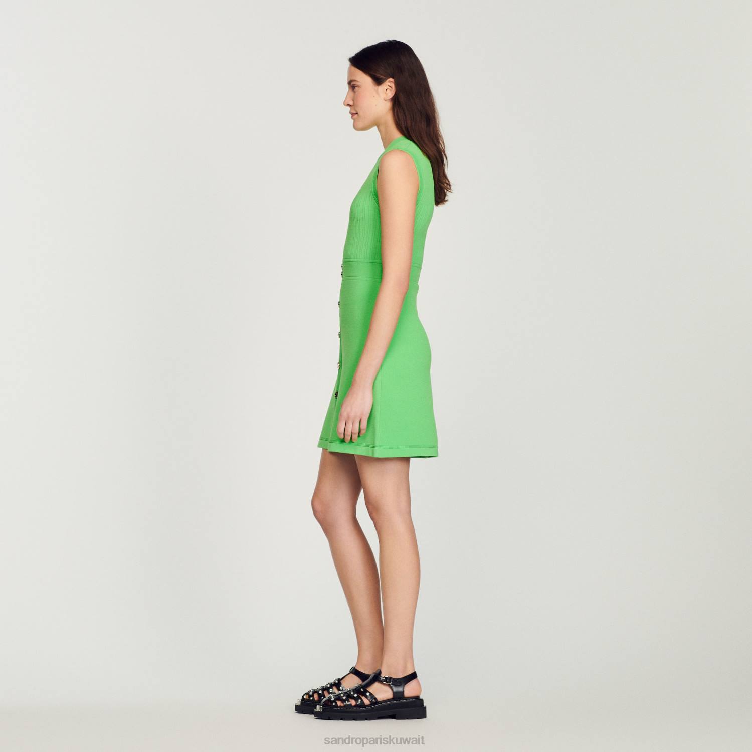 ثياب Sandro Paris فستان قصير مع أزرار أخضر نحيف ZJ00342