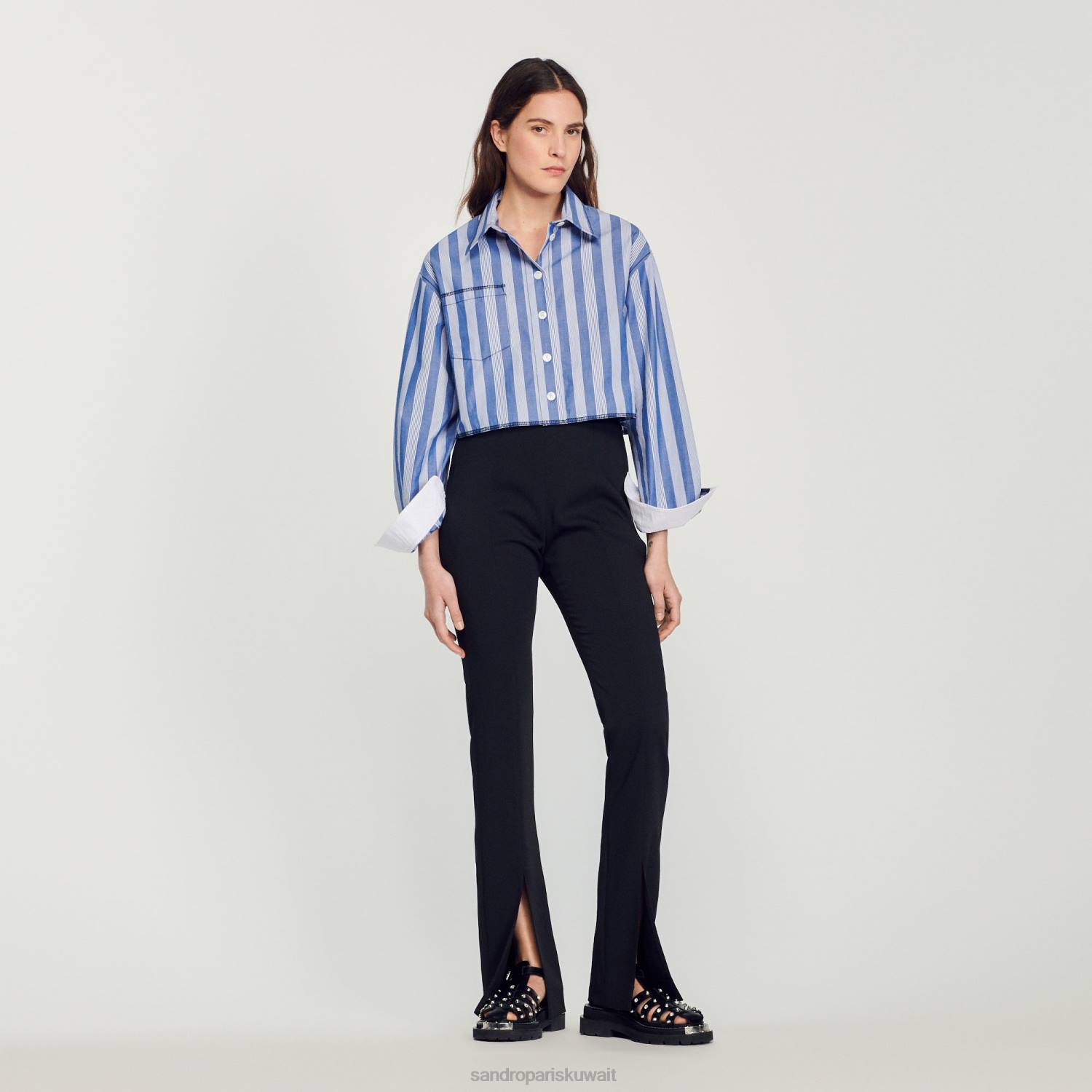 ثياب Sandro Paris السراويل اندلعت أسود نحيف ZJ00346