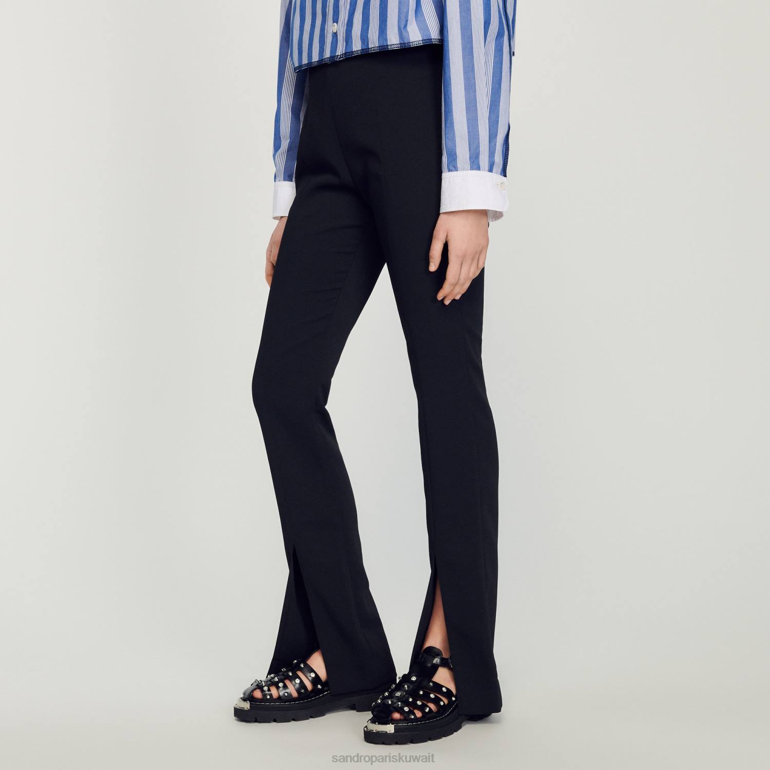 ثياب Sandro Paris السراويل اندلعت أسود نحيف ZJ00346