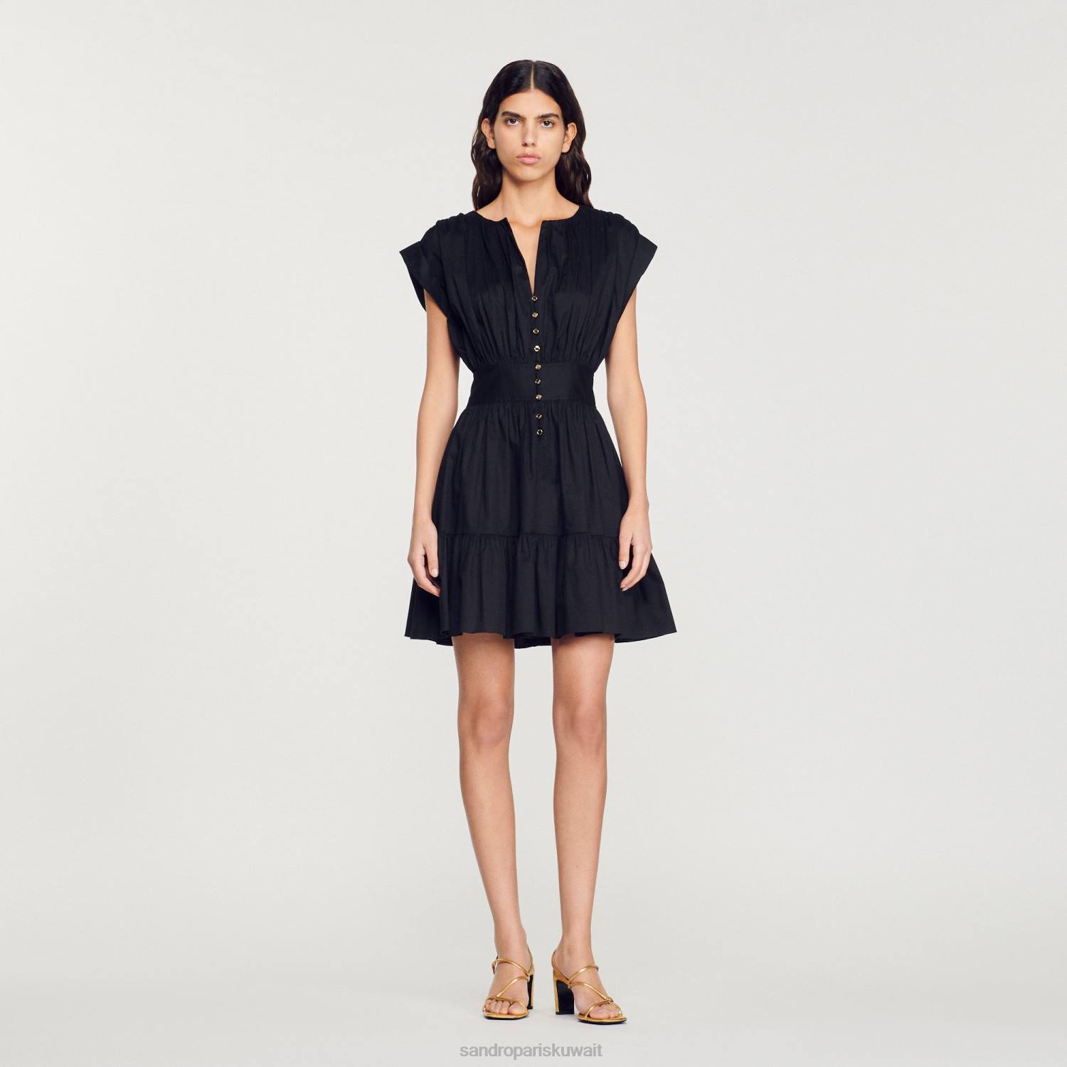 ثياب Sandro Paris فستان قصير مجمع أسود نحيف ZJ00347