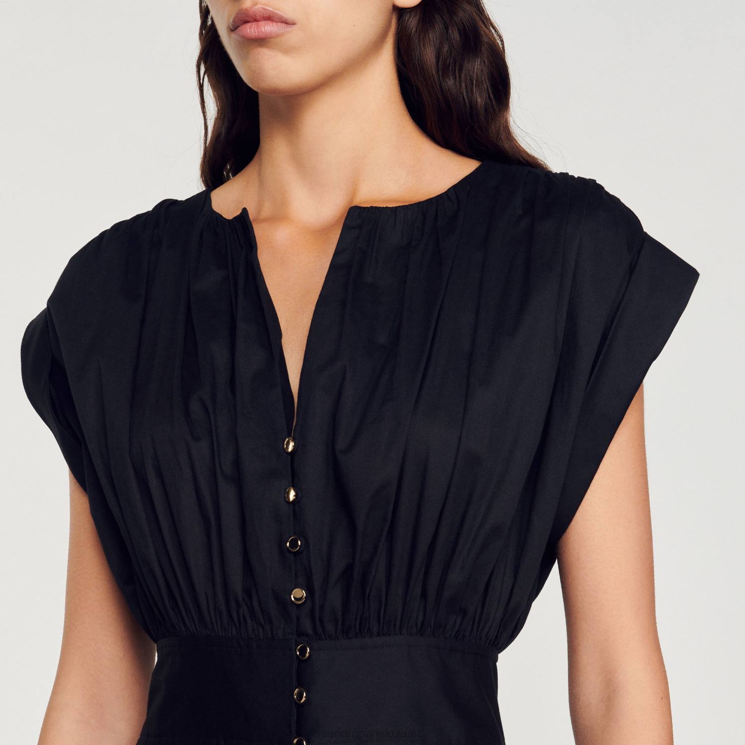 ثياب Sandro Paris فستان قصير مجمع أسود نحيف ZJ00347