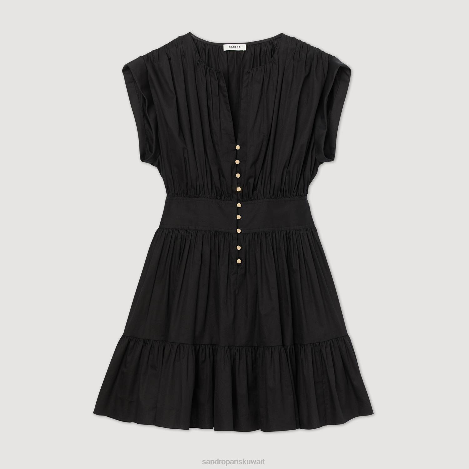 ثياب Sandro Paris فستان قصير مجمع أسود نحيف ZJ00347