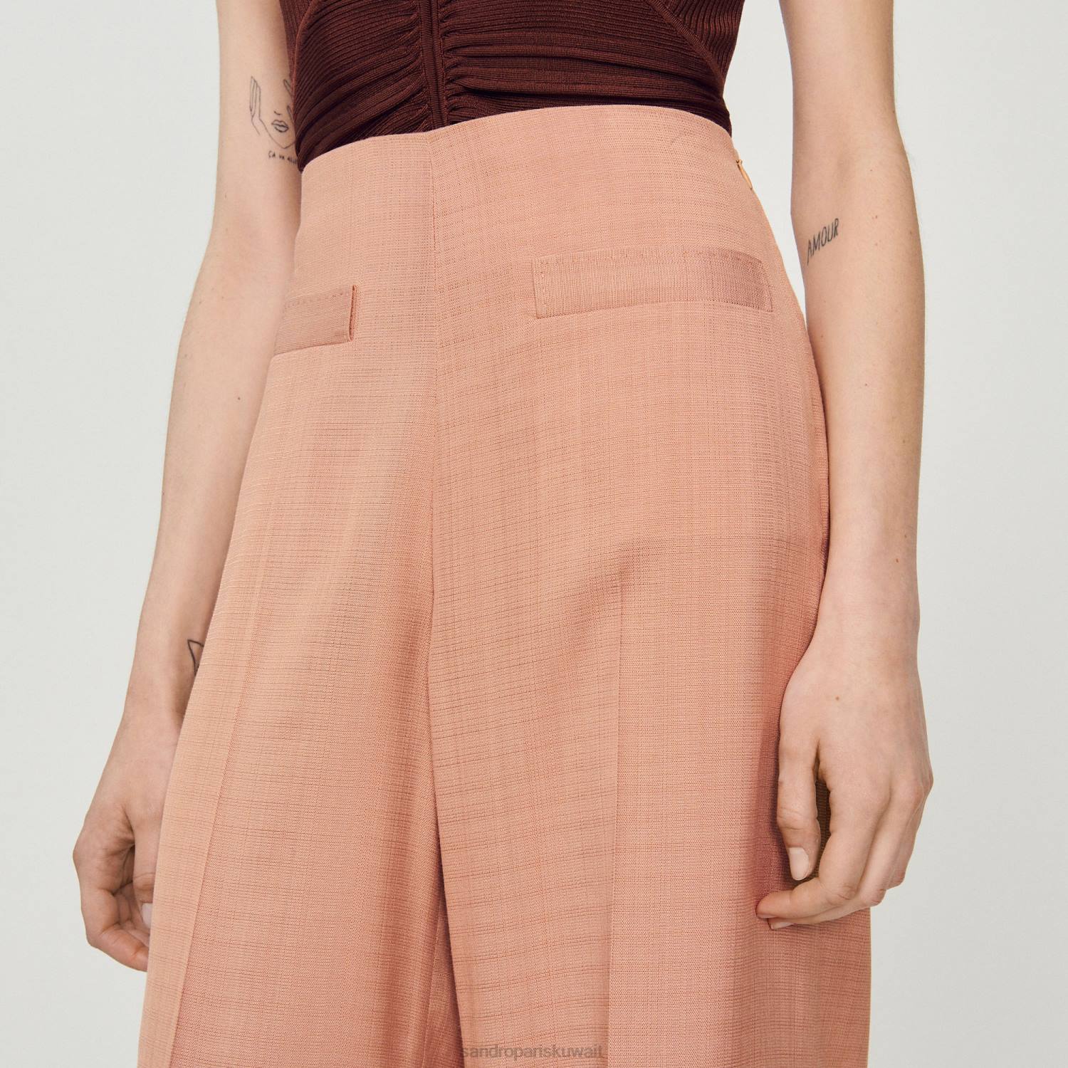 ثياب Sandro Paris السراويل مصممة أرض أمبر نحيف ZJ00348