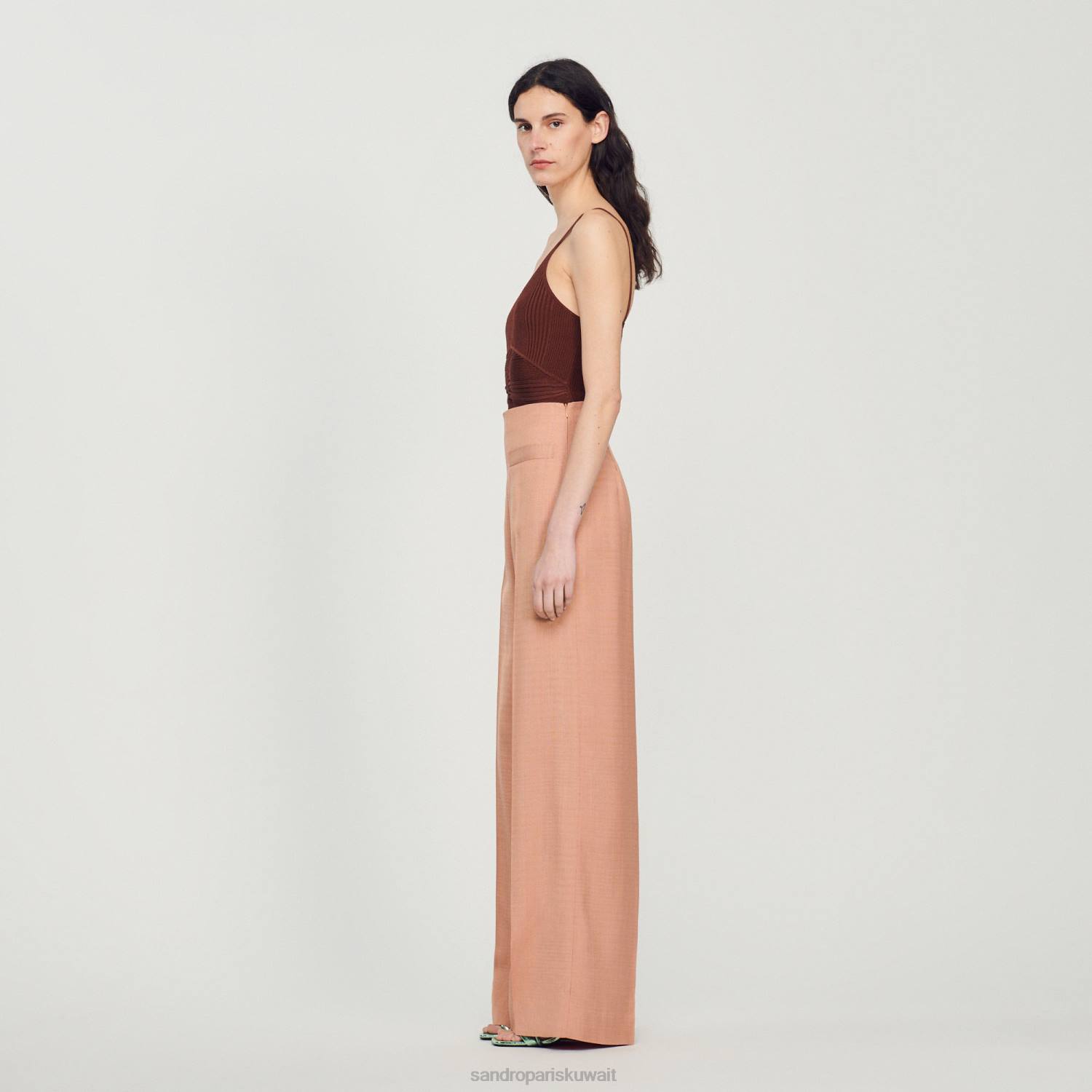 ثياب Sandro Paris السراويل مصممة أرض أمبر نحيف ZJ00348