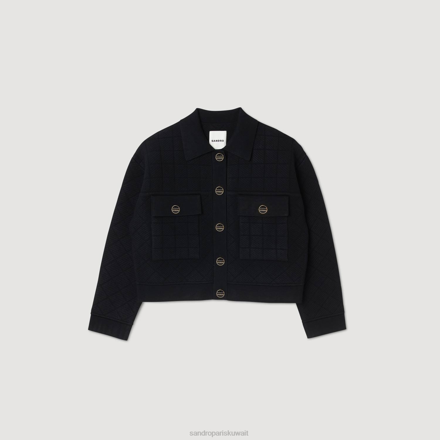 ثياب Sandro Paris سترة متماسكة اقتصاص أسود نحيف ZJ0035