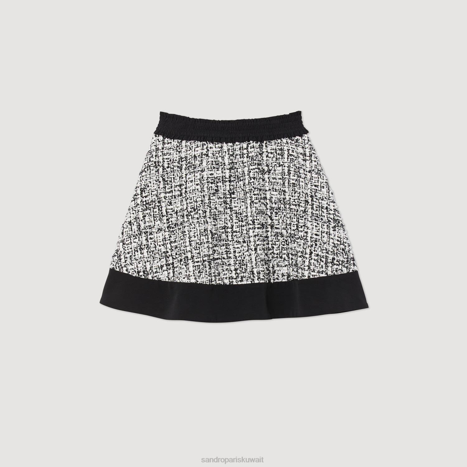 ثياب Sandro Paris تنورة متزلج تويد أسود نحيف ZJ00351