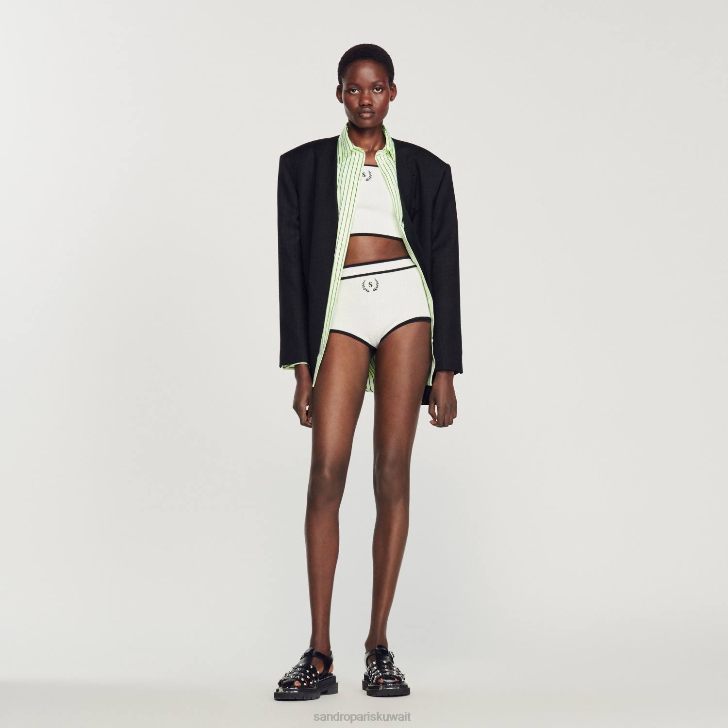 ثياب Sandro Paris ملخصات محبوك أبيض نحيف ZJ00354