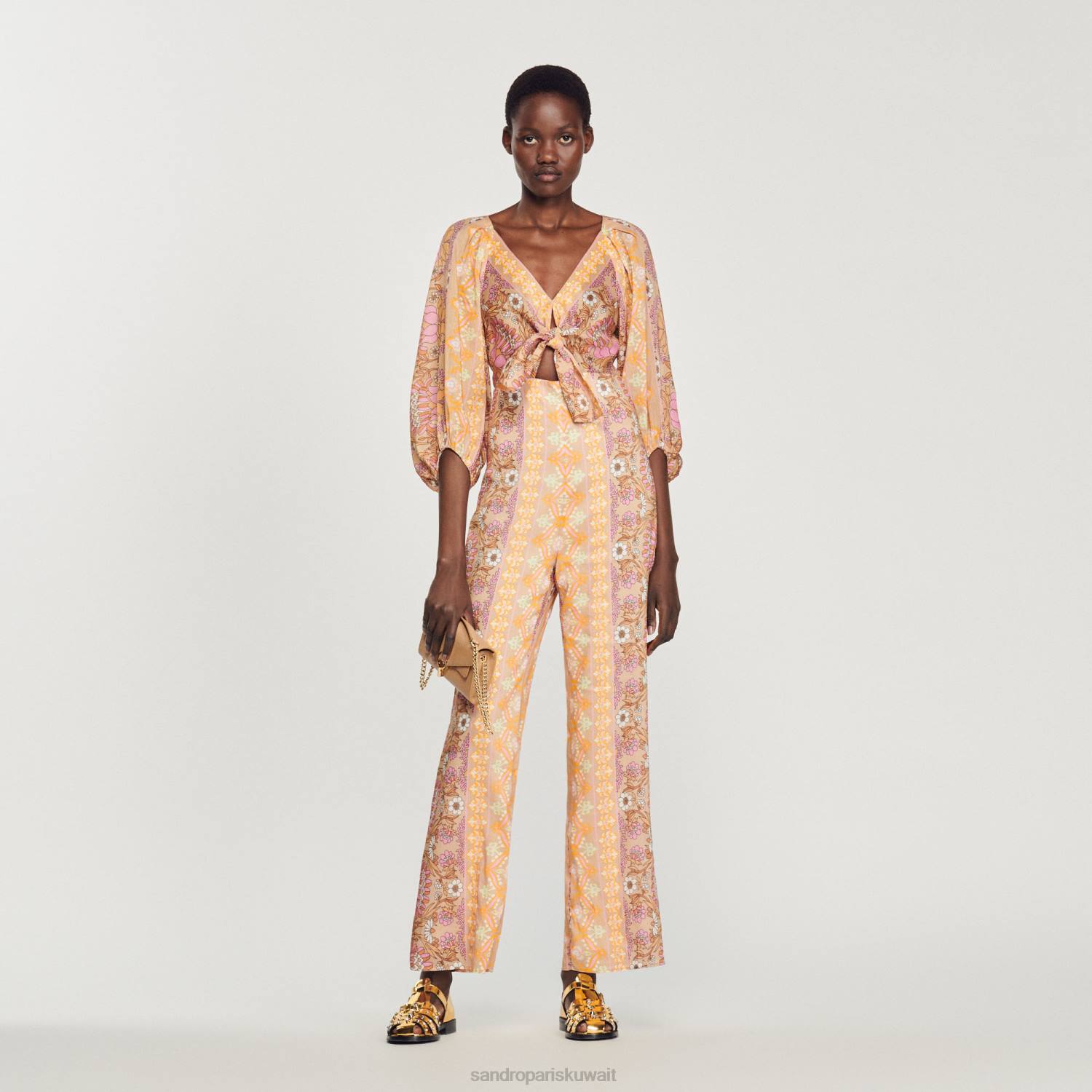 ثياب Sandro Paris بذلة مطبوعة اللون البيج نحيف ZJ00357