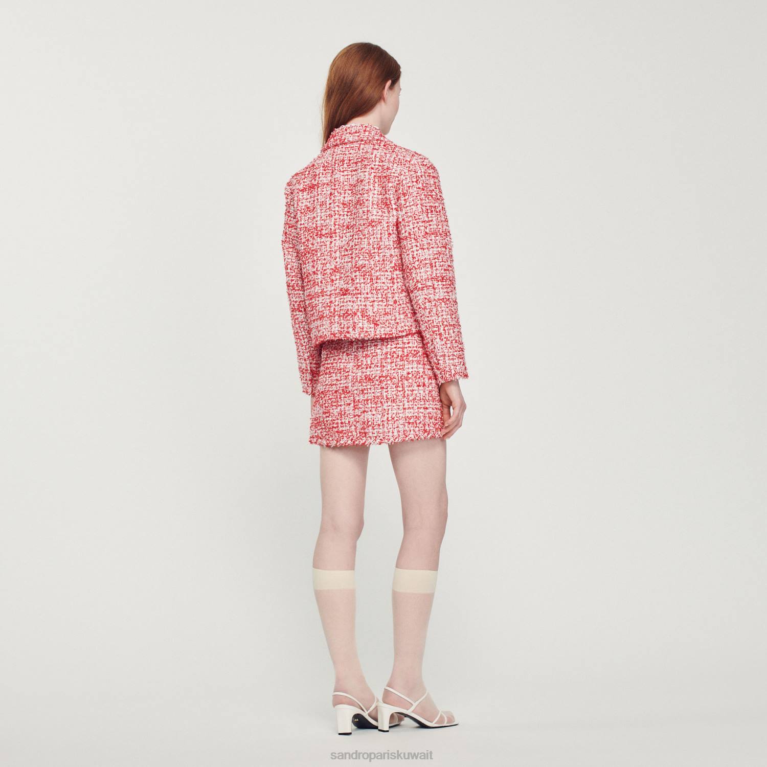 ثياب Sandro Paris سترة تويد قصيرة أحمر نحيف ZJ00358