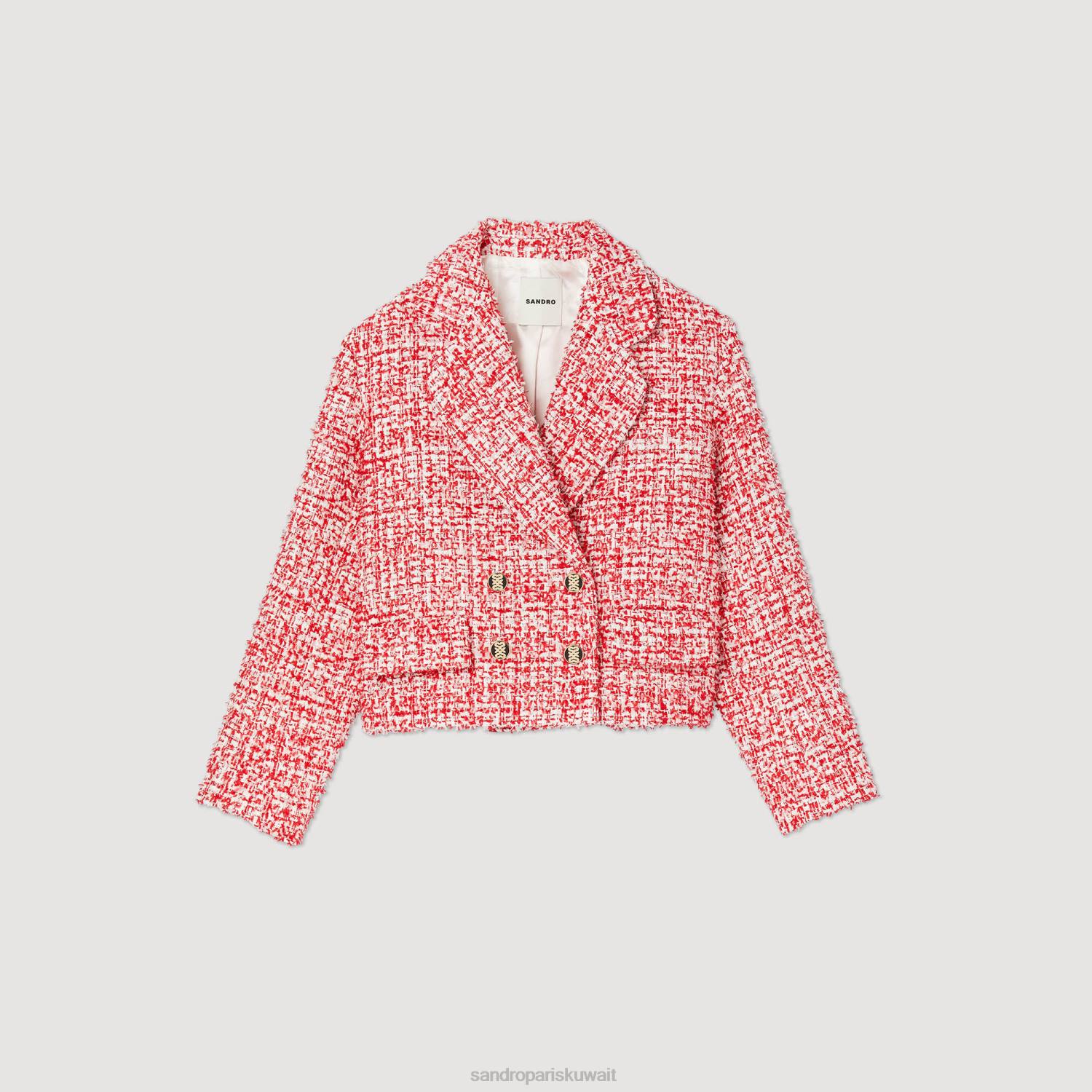 ثياب Sandro Paris سترة تويد قصيرة أحمر نحيف ZJ00358