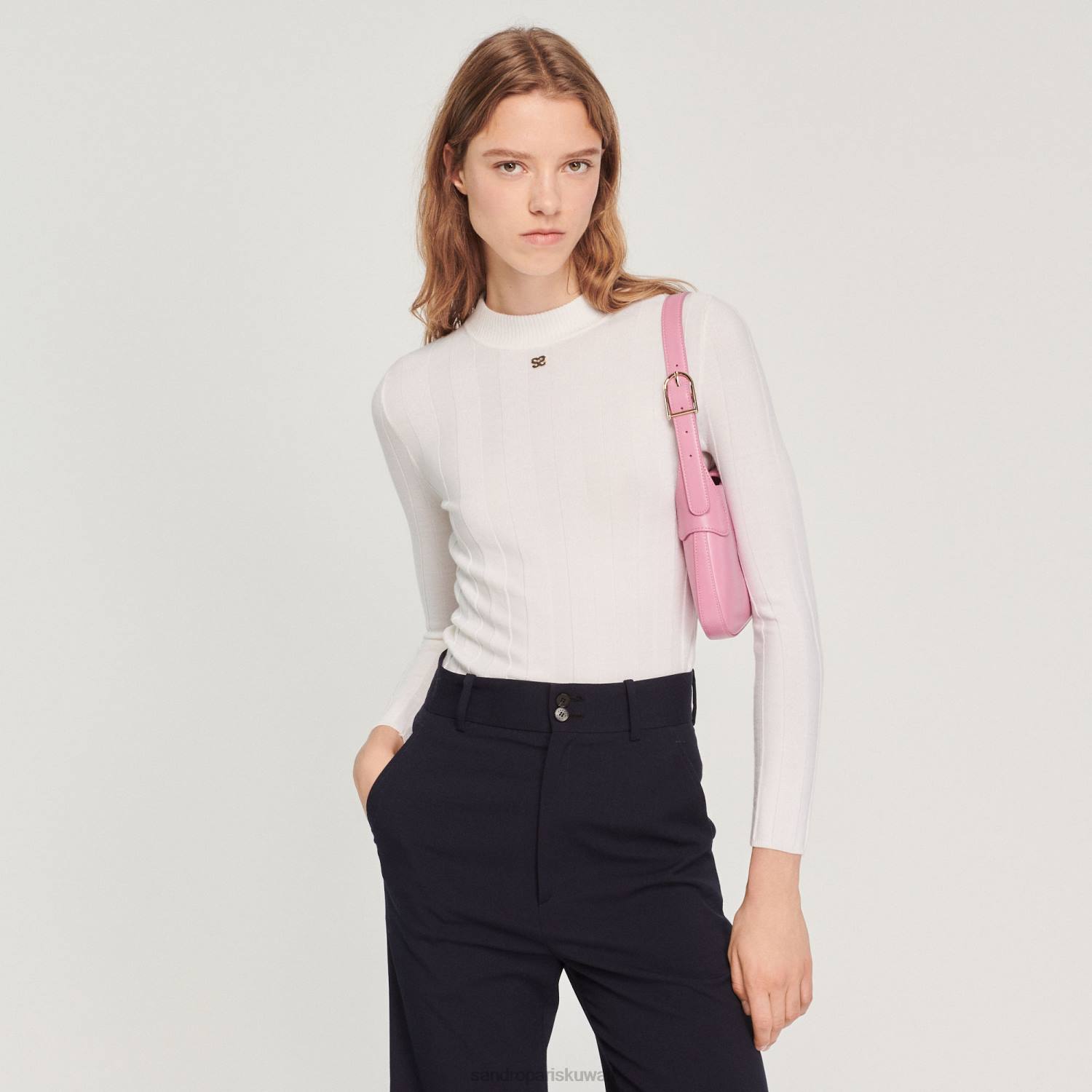 ثياب Sandro Paris سترة محبوكة بيج فاتح نحيف ZJ00360