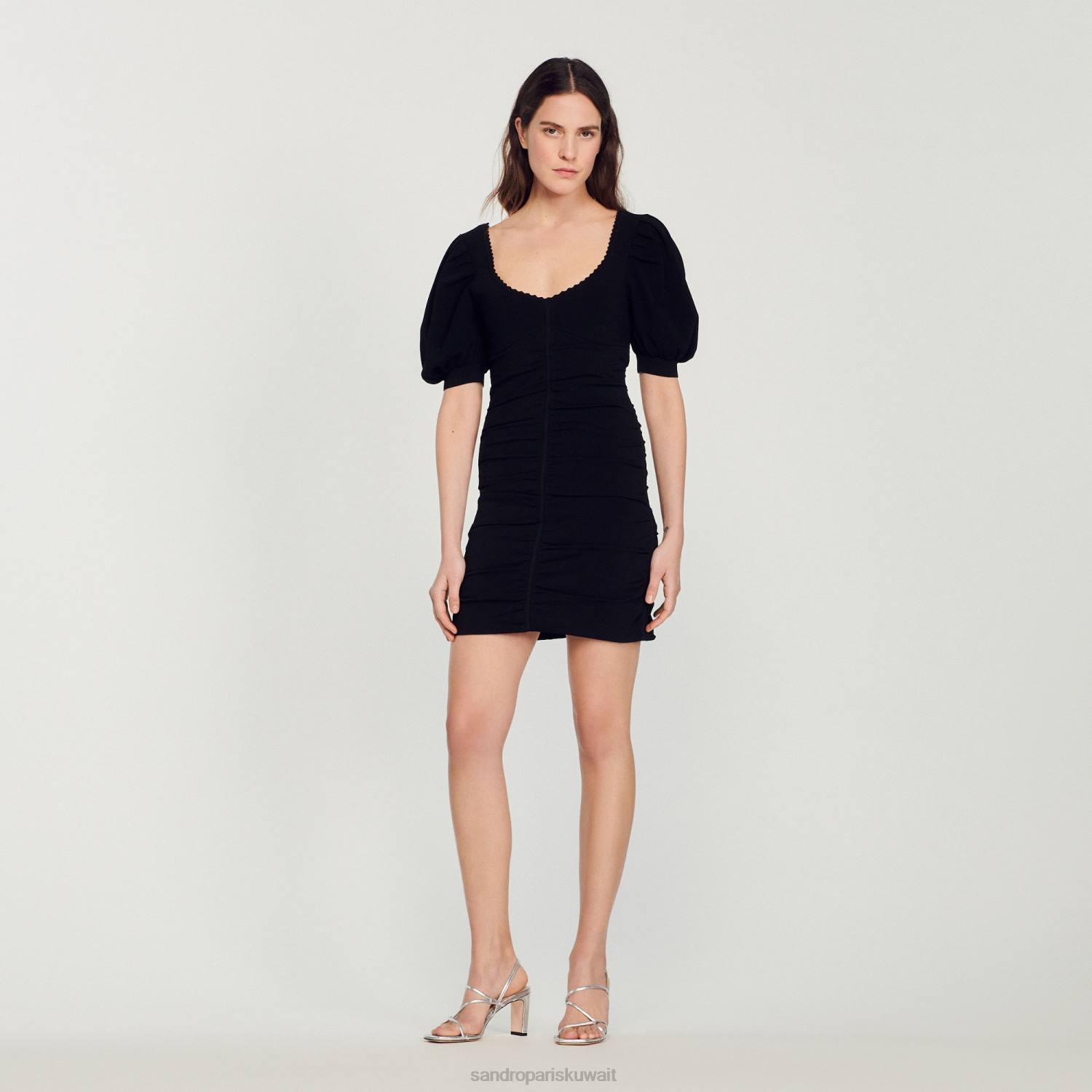 ثياب Sandro Paris فستان قصير محبوك أسود نحيف ZJ00362