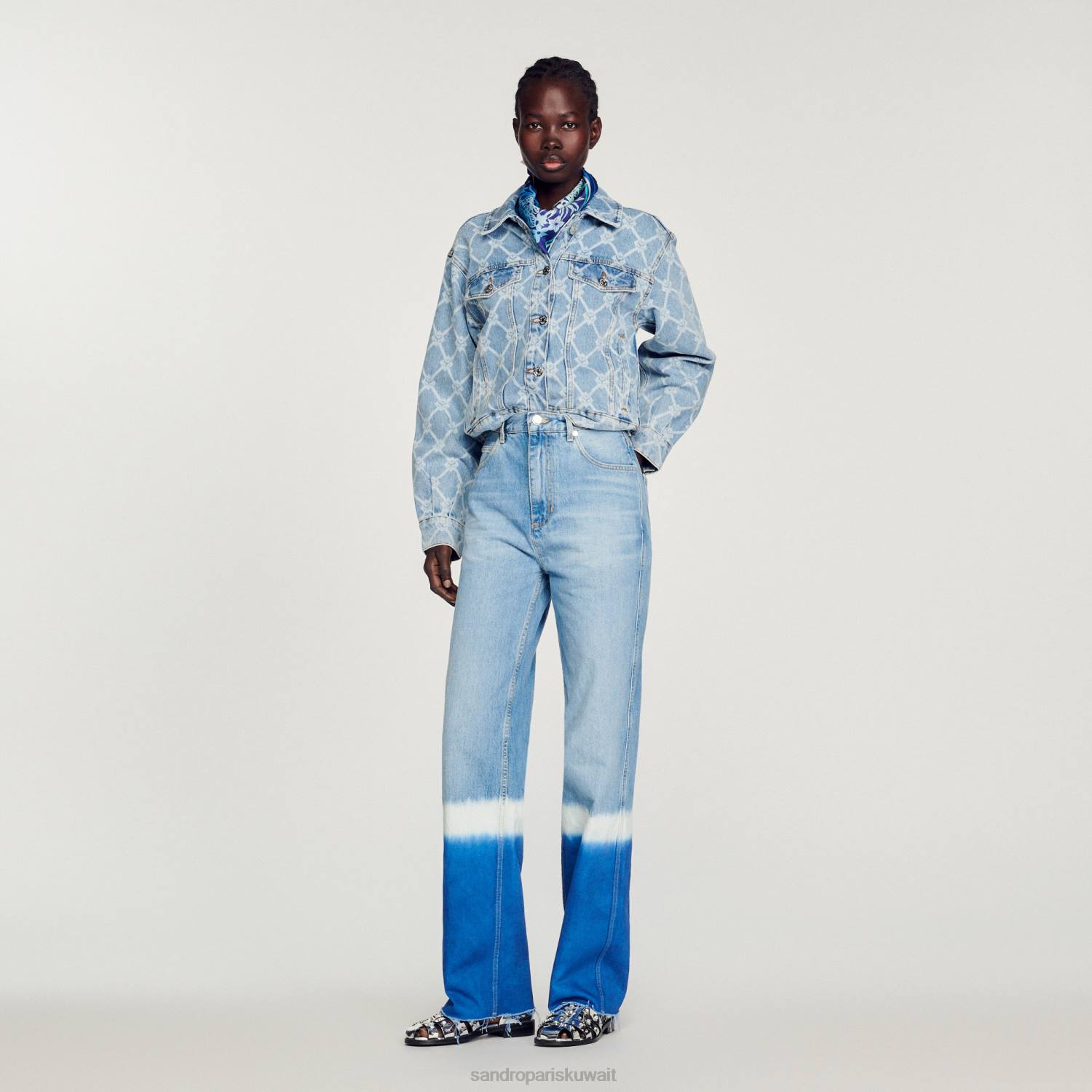 ثياب Sandro Paris سترة من الدنيم جينز أزرق نحيف ZJ00363