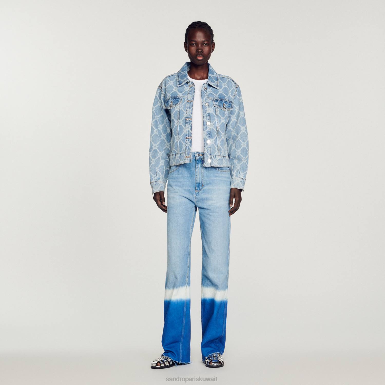 ثياب Sandro Paris سترة من الدنيم جينز أزرق نحيف ZJ00363