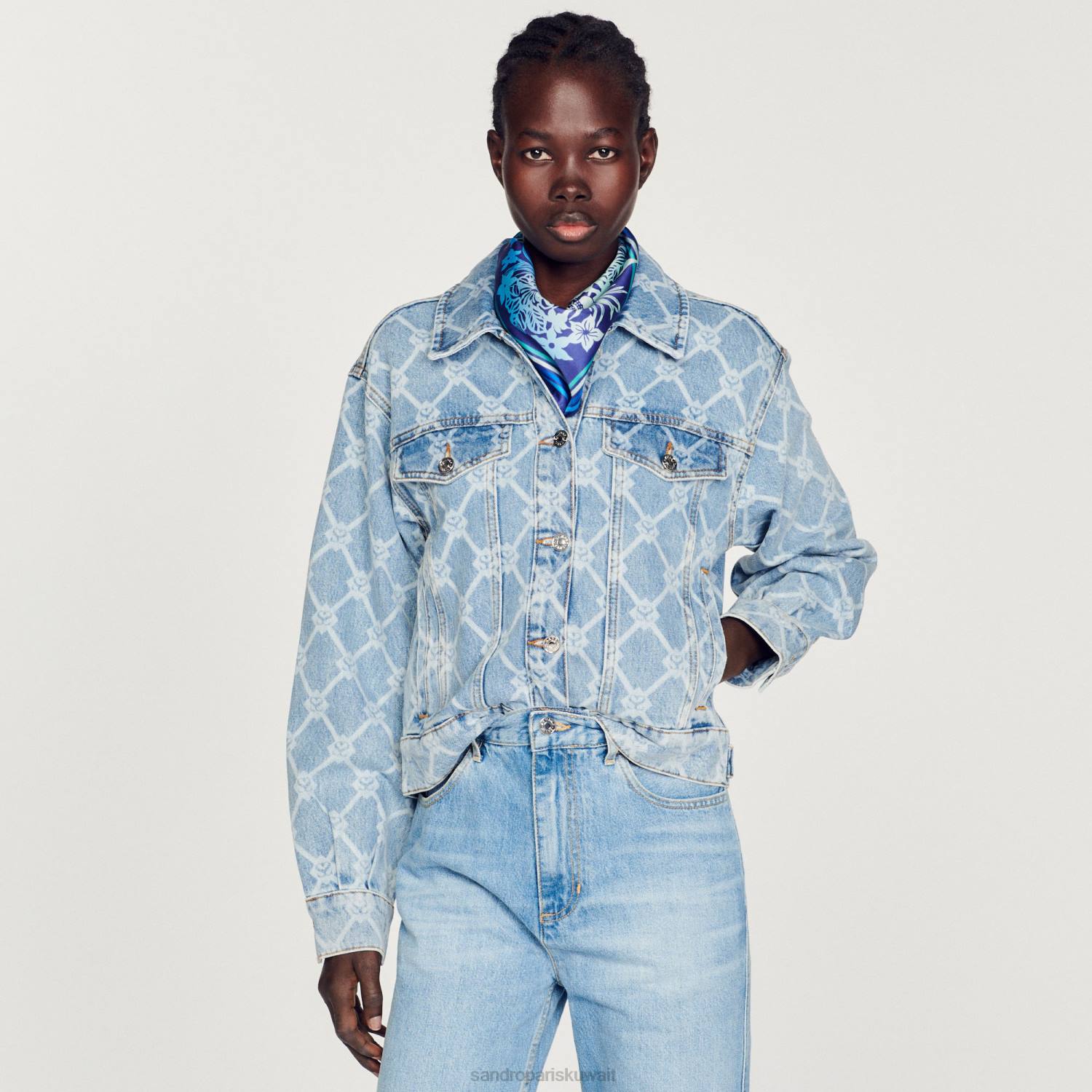 ثياب Sandro Paris سترة من الدنيم جينز أزرق نحيف ZJ00363