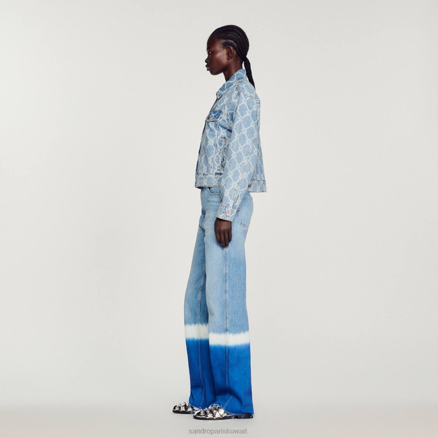 ثياب Sandro Paris سترة من الدنيم جينز أزرق نحيف ZJ00363