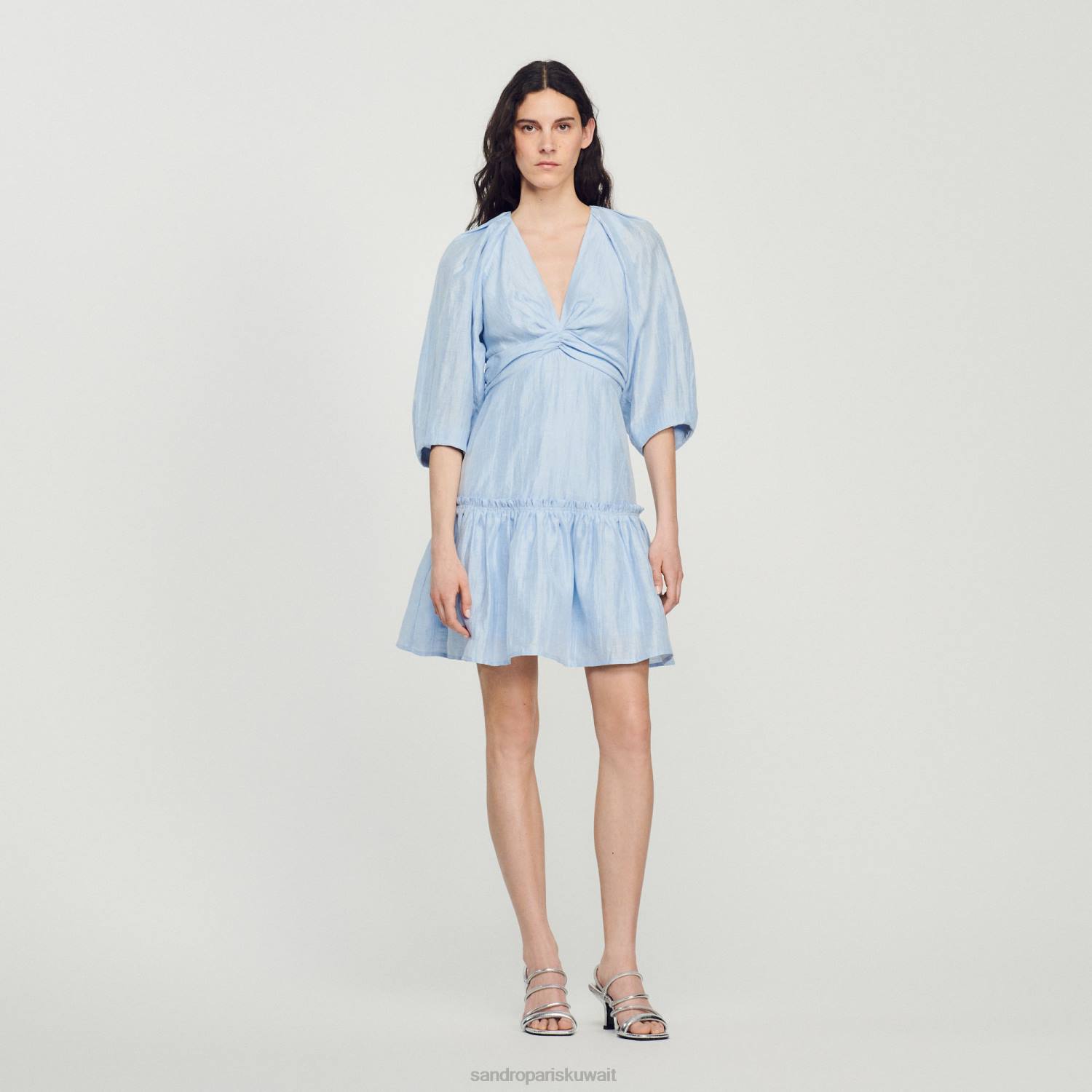 ثياب Sandro Paris فستان قصير مجمع أزرق نحيف ZJ00364