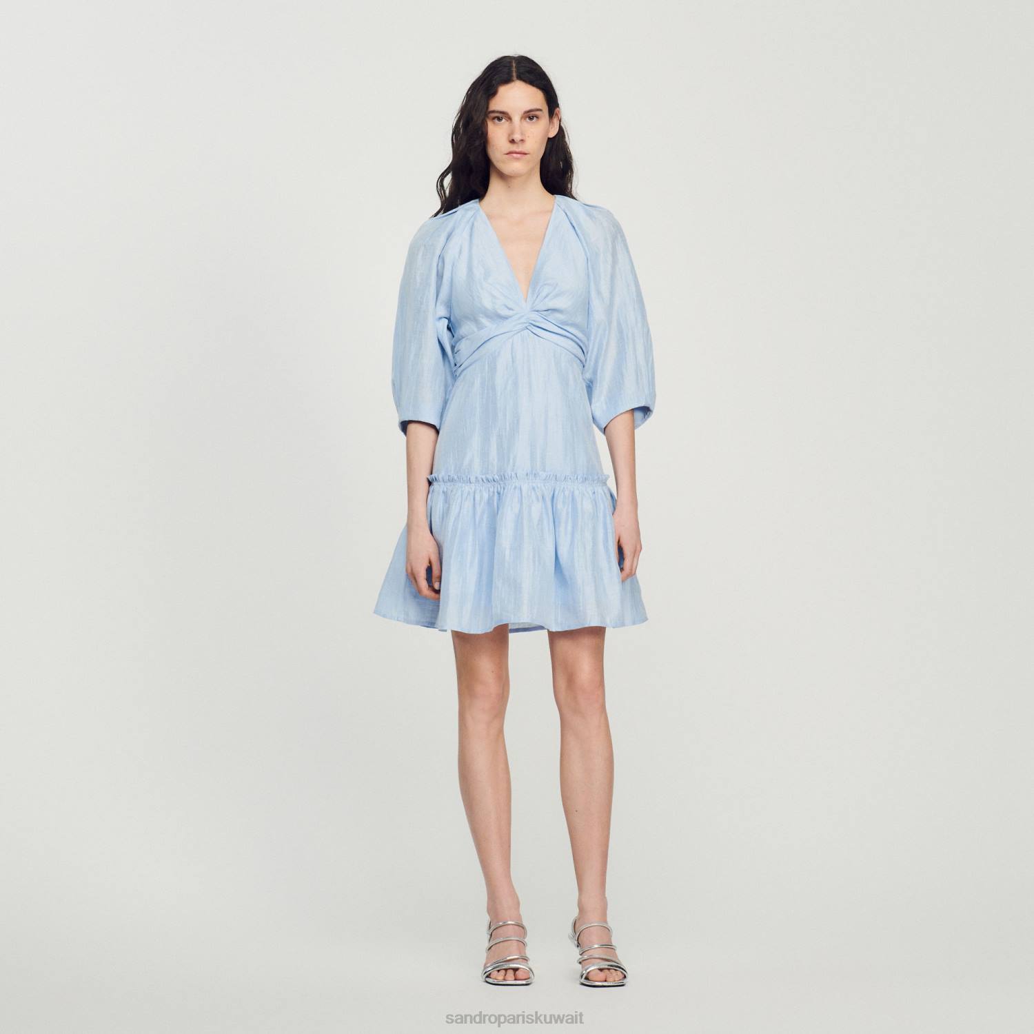 ثياب Sandro Paris فستان قصير مجمع أزرق نحيف ZJ00364