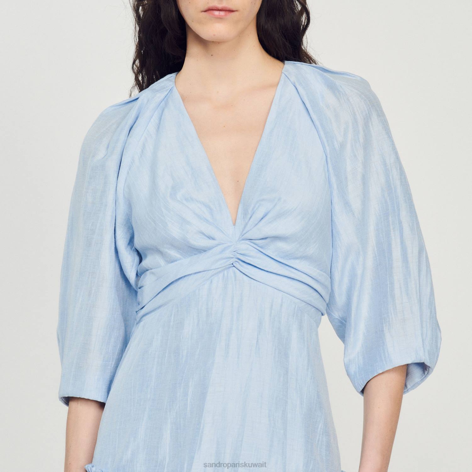ثياب Sandro Paris فستان قصير مجمع أزرق نحيف ZJ00364