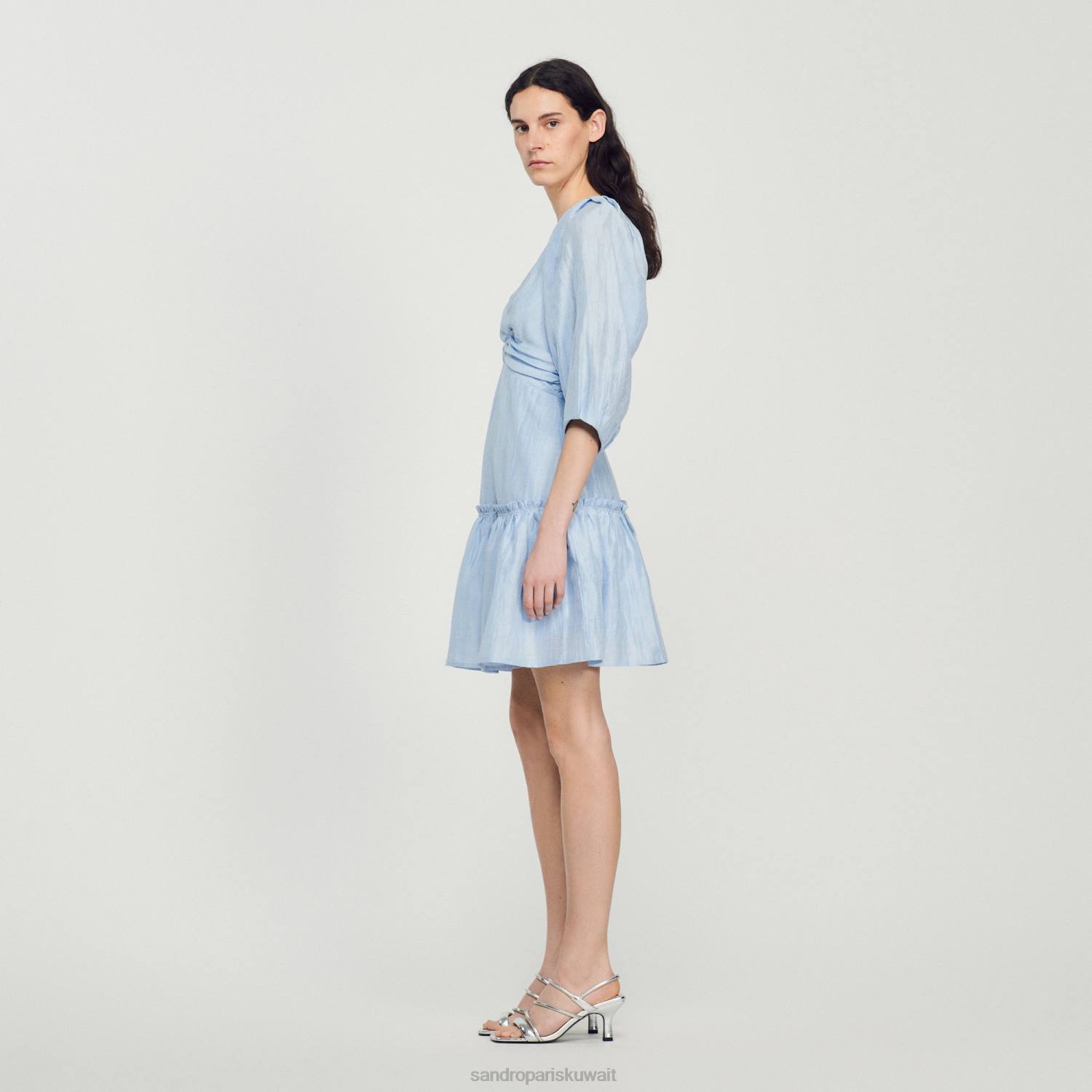 ثياب Sandro Paris فستان قصير مجمع أزرق نحيف ZJ00364