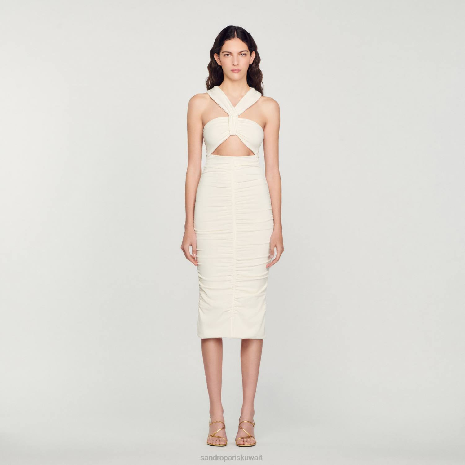 ثياب Sandro Paris فستان محبوك بيج فاتح نحيف ZJ00368