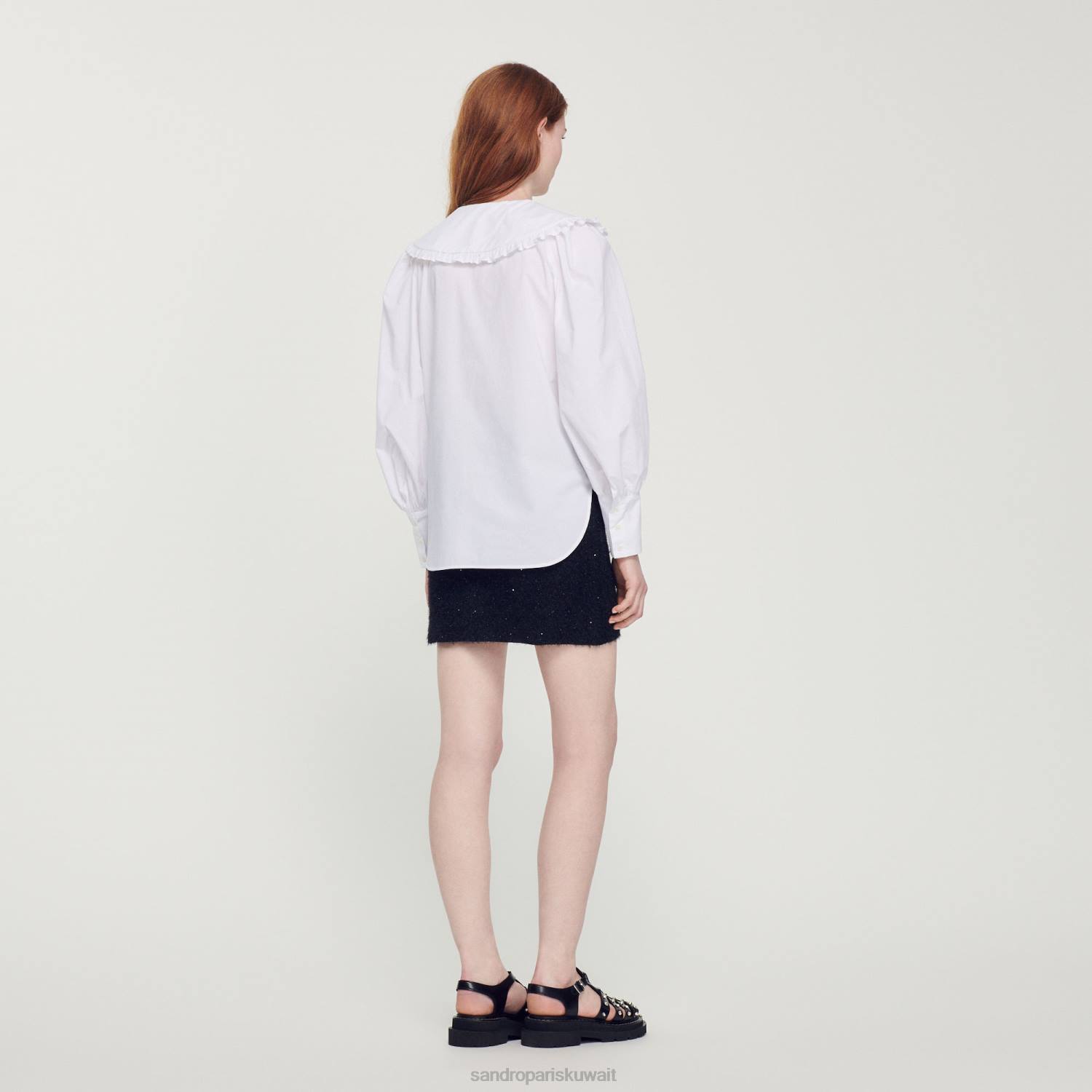 ثياب Sandro Paris قميص بوبلين بياقة بيتر بان أبيض نحيف ZJ00369