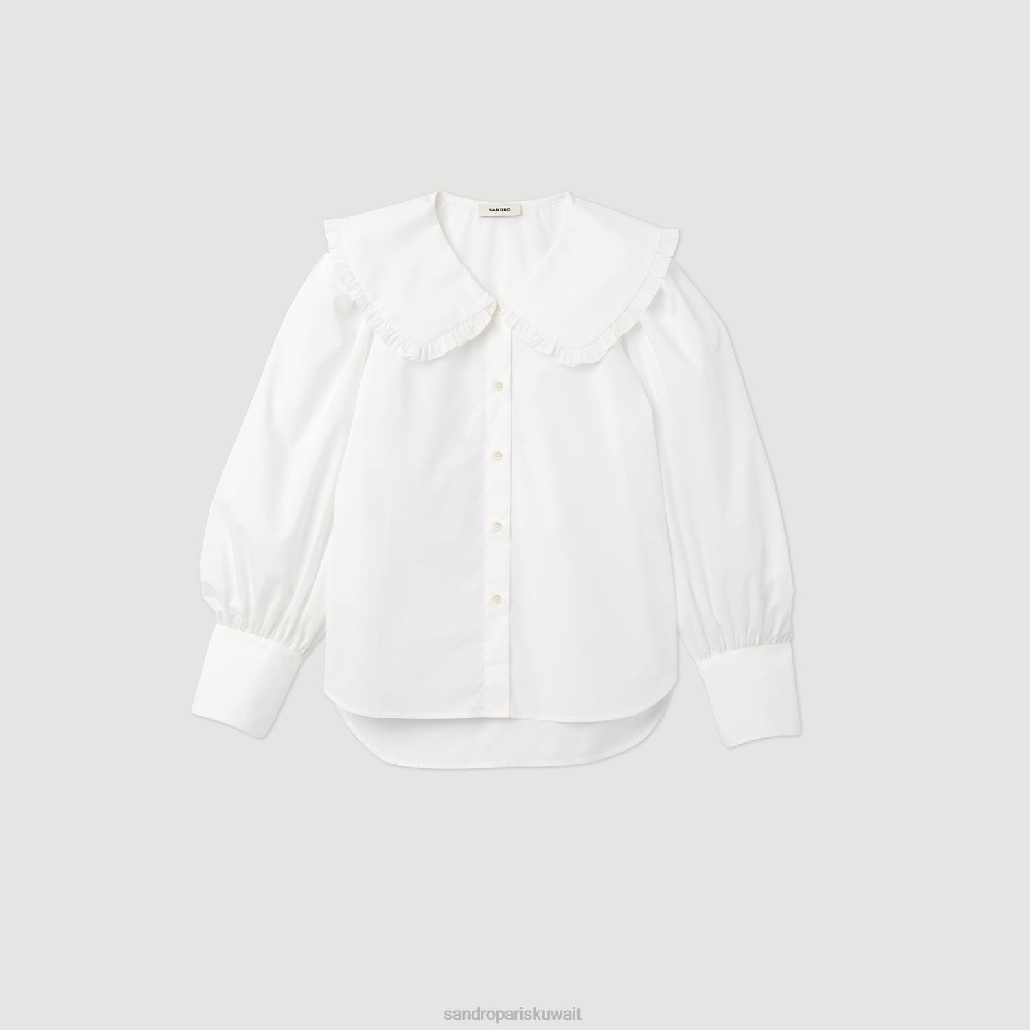 ثياب Sandro Paris قميص بوبلين بياقة بيتر بان أبيض نحيف ZJ00369