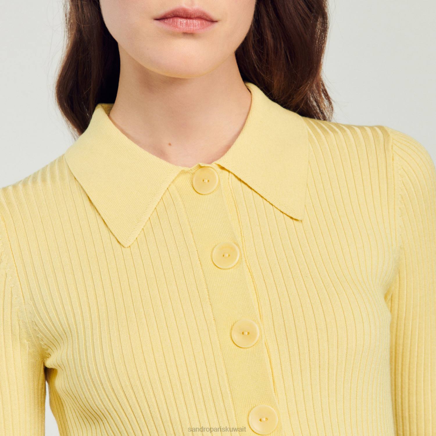 ثياب Sandro Paris سترة مضلعة اقتصاص أصفر نحيف ZJ00370