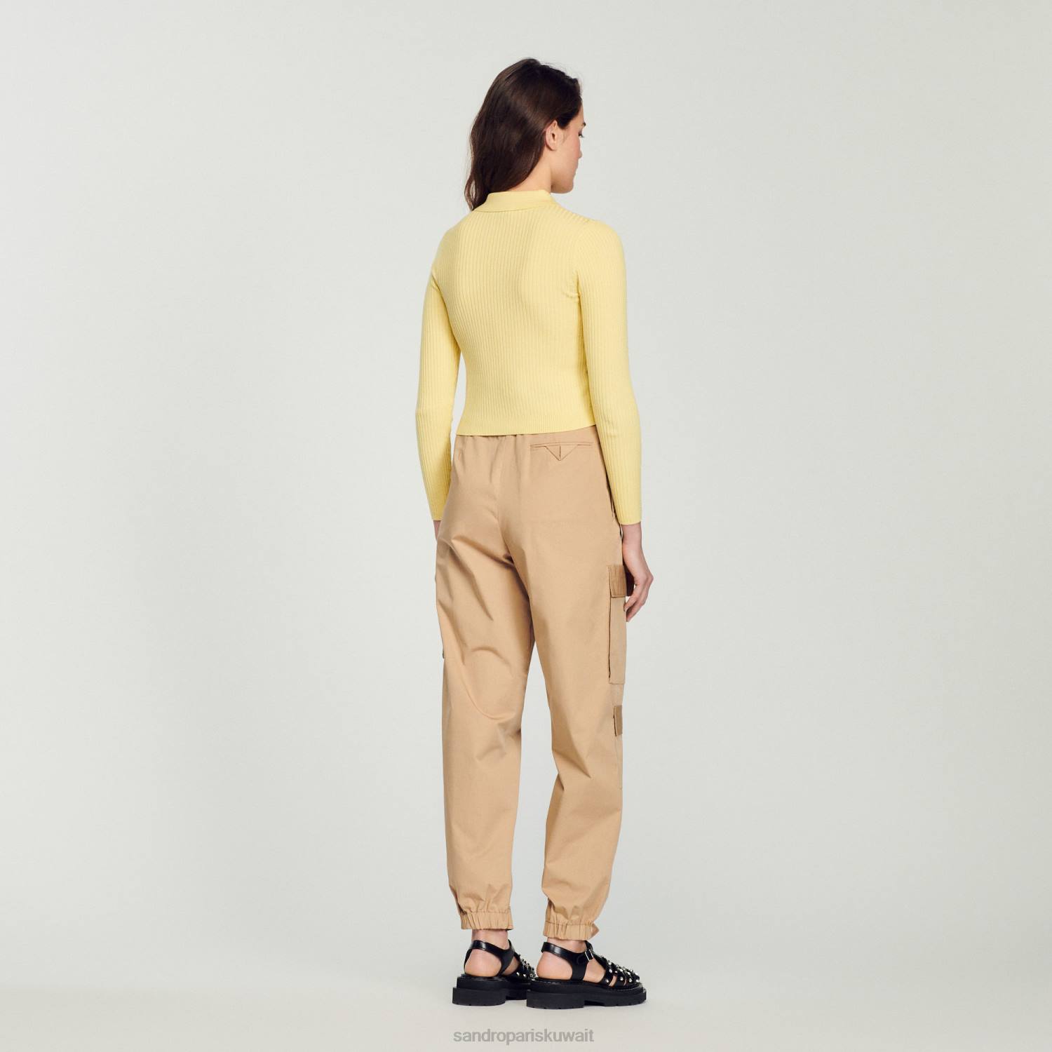 ثياب Sandro Paris سترة مضلعة اقتصاص أصفر نحيف ZJ00370