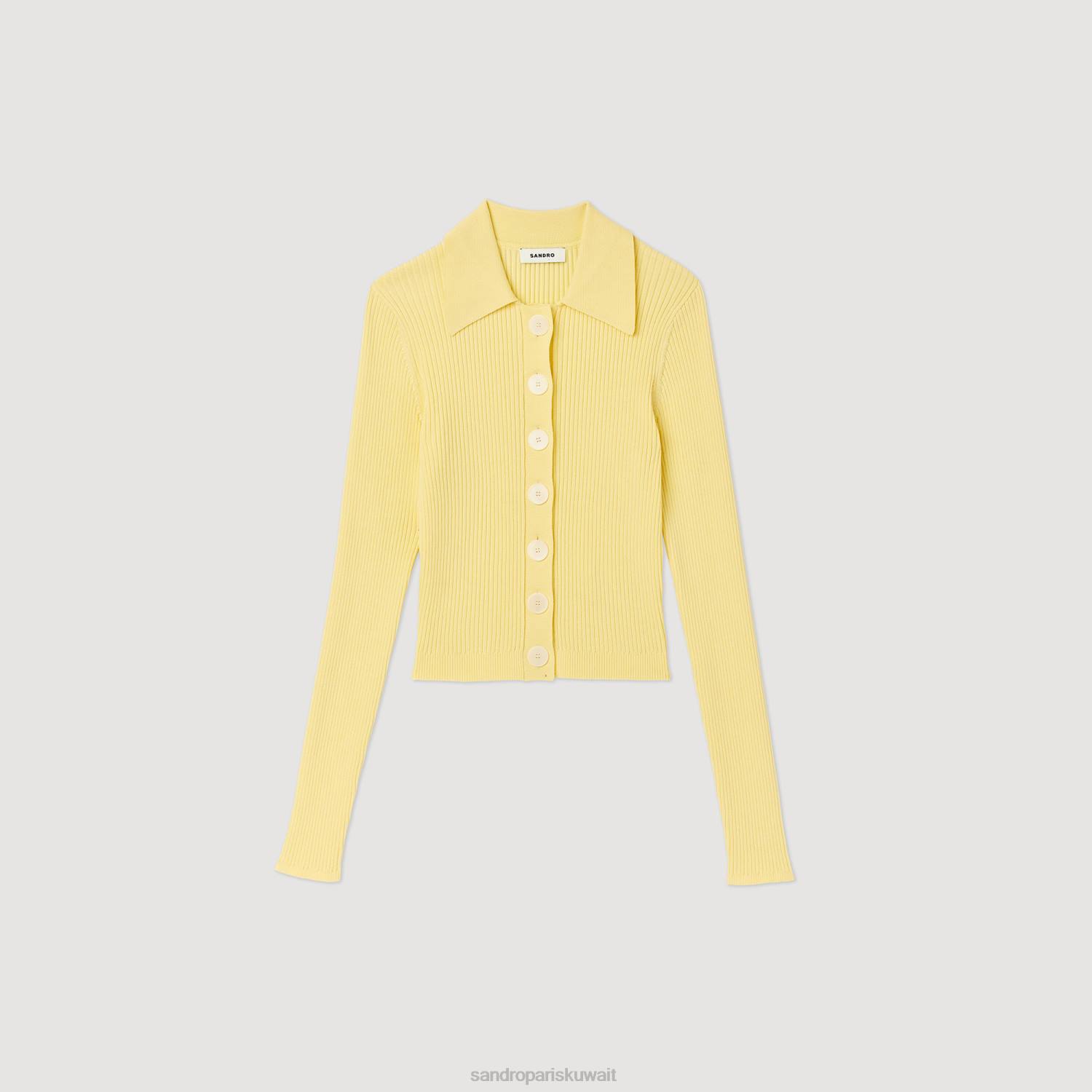 ثياب Sandro Paris سترة مضلعة اقتصاص أصفر نحيف ZJ00370